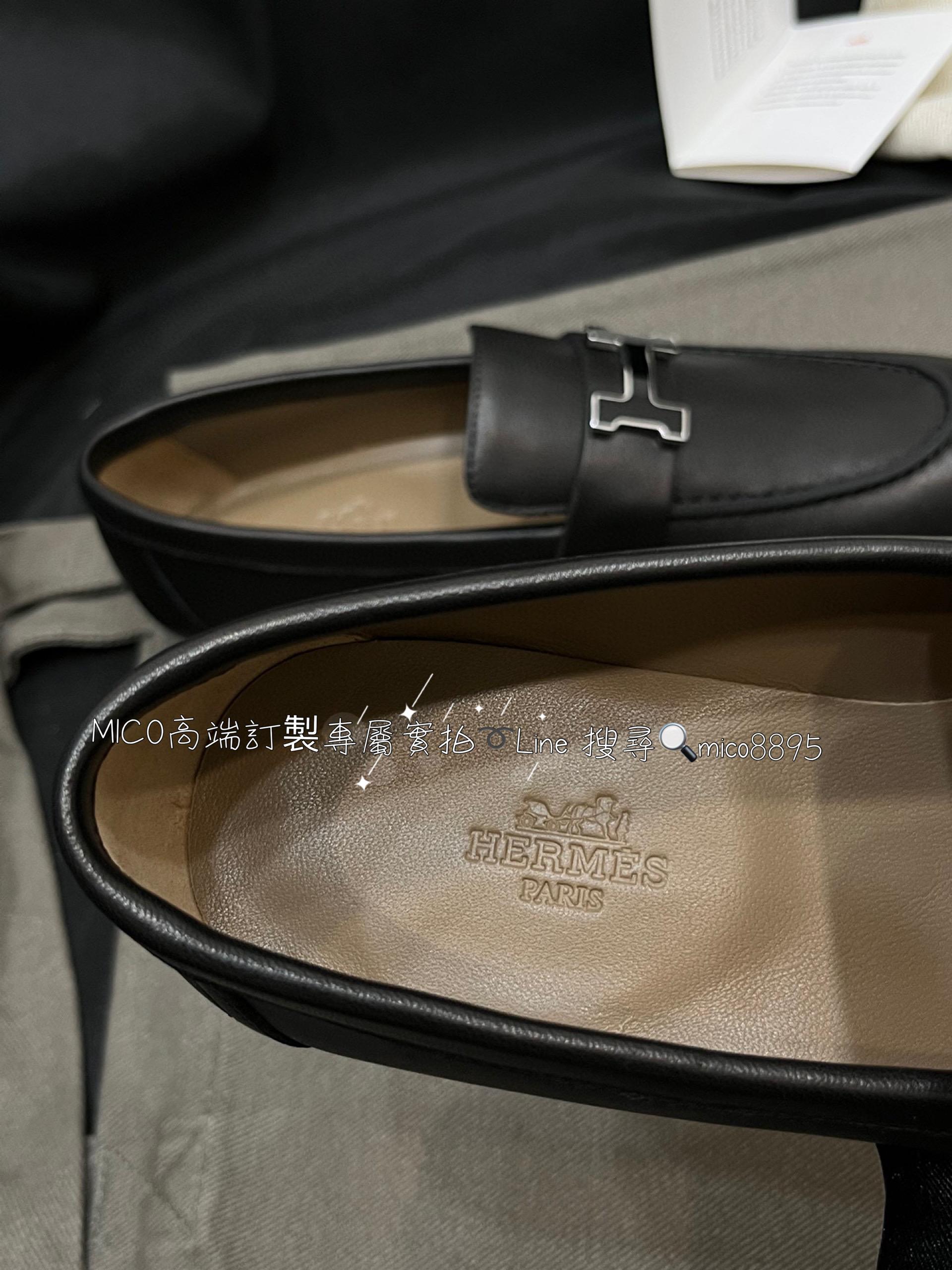 Hermes 愛馬仕 手工製作 黑色 琺瑯扣樂福鞋/休閒鞋 休閒慵懶風格 35-40