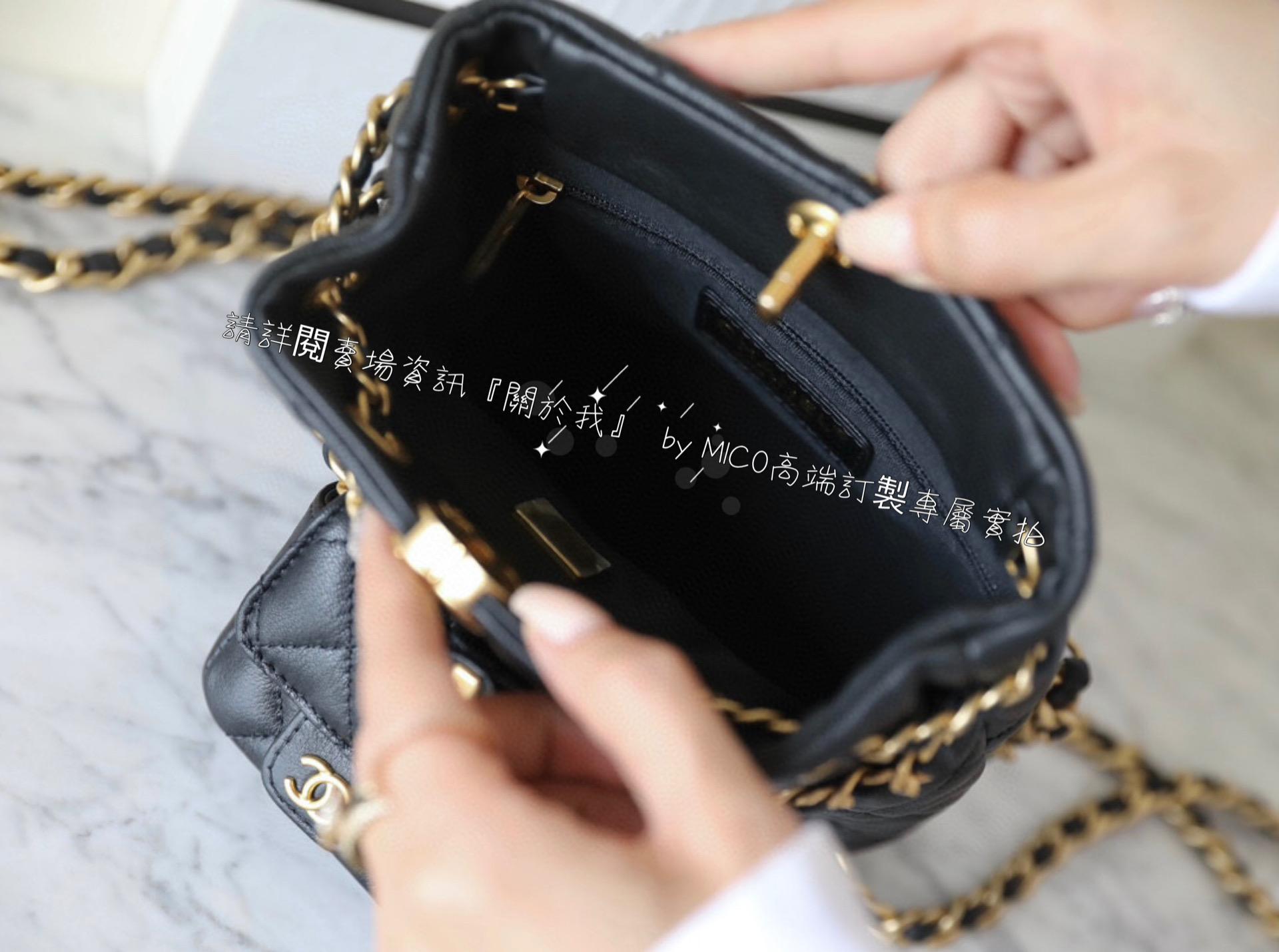 Chanel 𝟤𝟥a手工坊系列 俏皮小可愛 子母背包/水桶包 黑色/小牛皮🖤 17cm