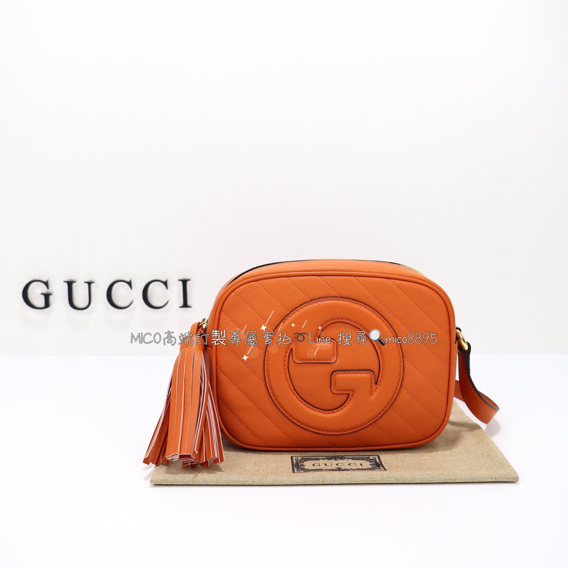 GUCCI G家 Blondie系列 橙色 小號相機包/流蘇相機包/斜跨包 21cm