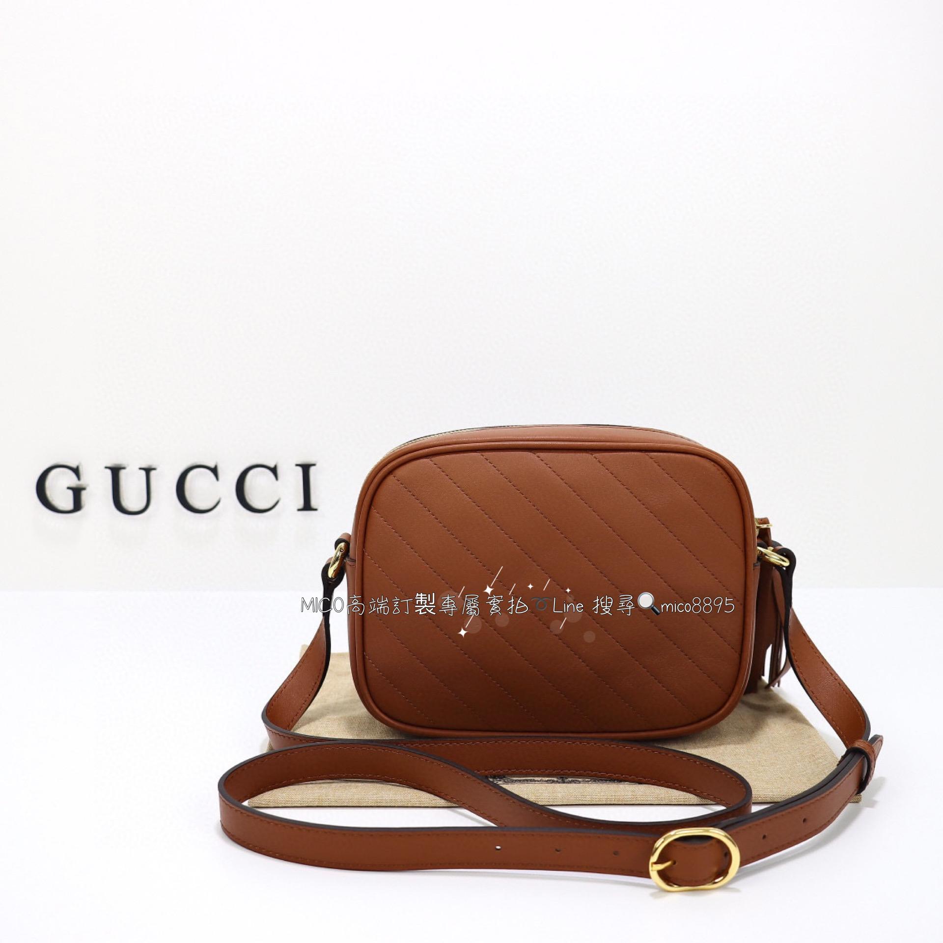 GUCCI G家 Blondie系列 焦糖色小號相機包/流蘇相機包/斜跨包 21cm