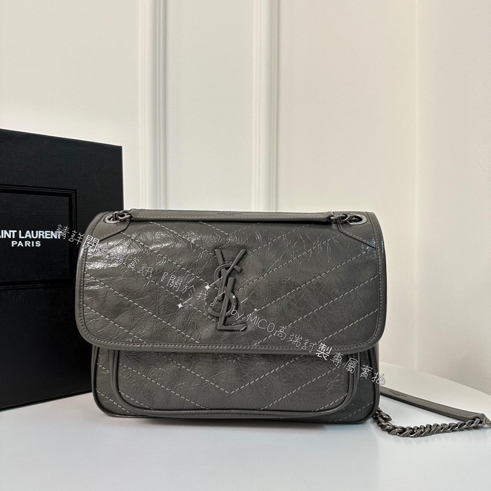 YSL 聖羅蘭 經典Niki包 通勤包 深灰色/中號 28cm