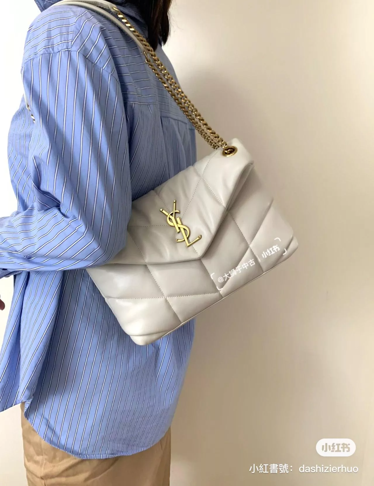 YSL 聖羅蘭 小號/白金 loulou puffer 絎縫小羊皮包 29cm