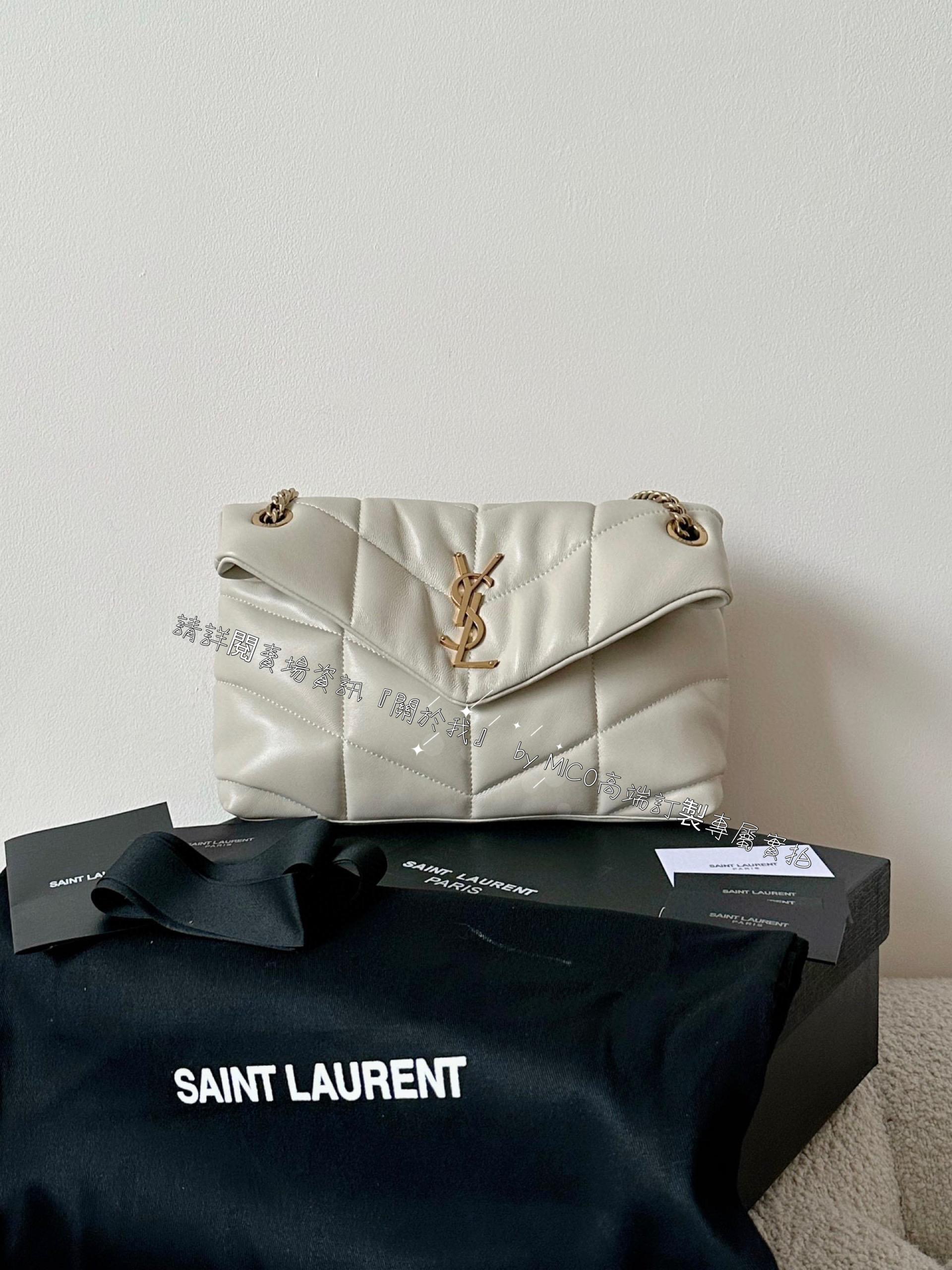 YSL 聖羅蘭 小號/白金 loulou puffer 絎縫小羊皮包 29cm