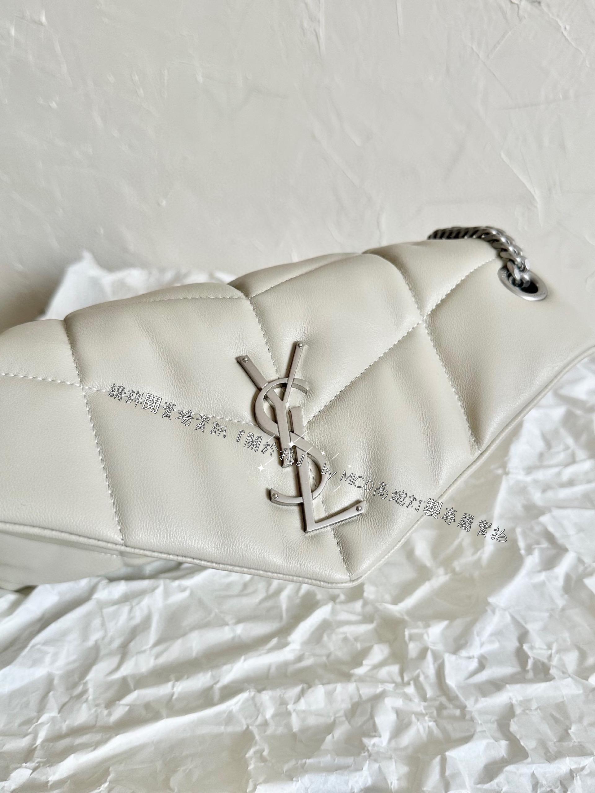 YSL 聖羅蘭 小號/白銀 loulou puffer 絎縫小羊皮包 29cm