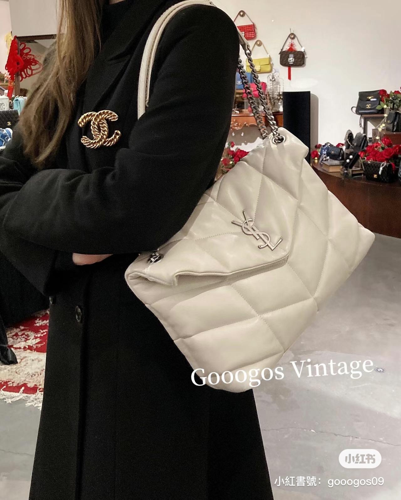 YSL 聖羅蘭 中號/白銀 35cm loulou puffer 絎縫小羊皮包