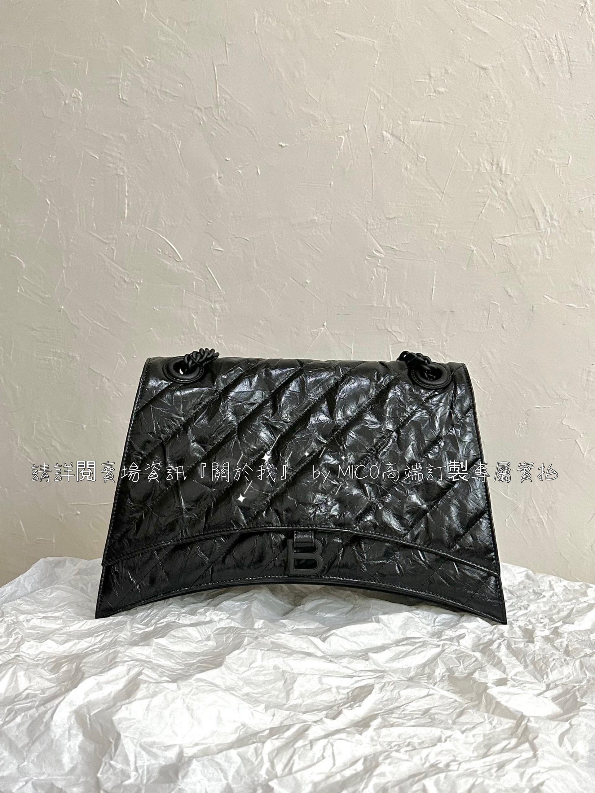 BALENCIAGA 大號/斜紋黑槍 Crush 絎縫鏈條包/沙漏包 尺寸40×25×13cm