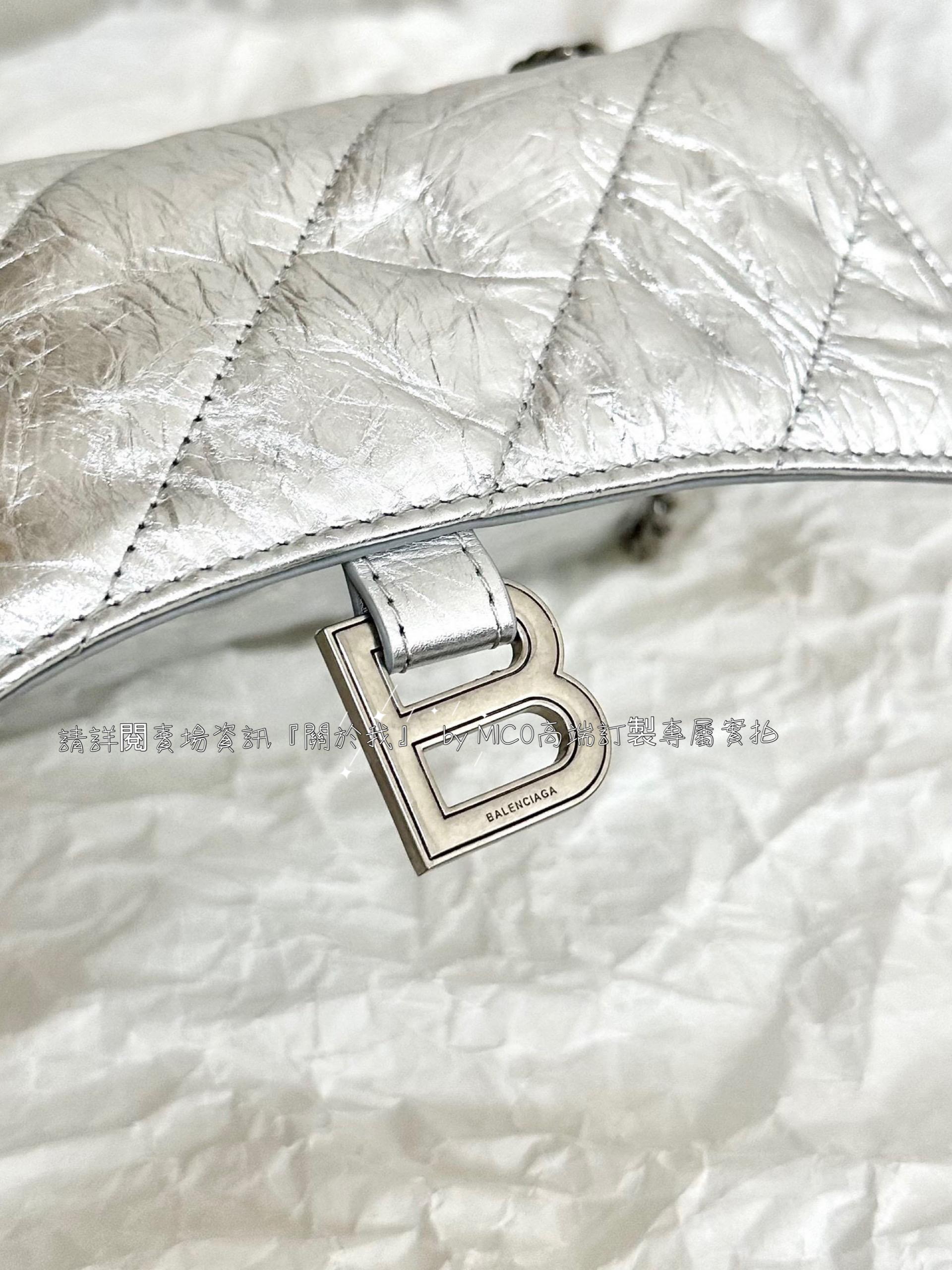 BALENCIAGA Crush XS Chain Bag 銀色/沙漏包 尺寸21.8×9.9×4.8cm