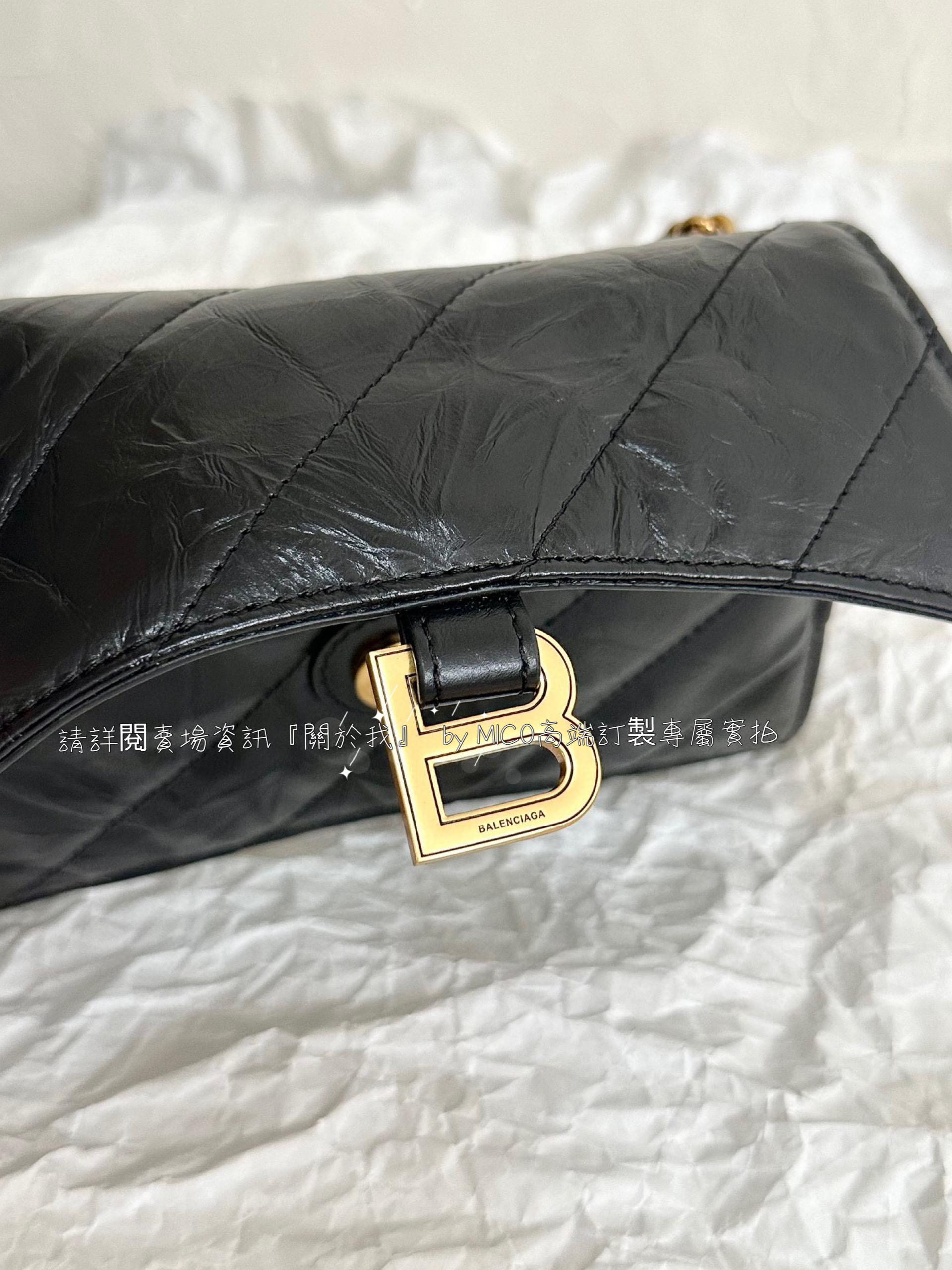 BALENCIAGA Crush XS Chain Bag 黑色/金釦/沙漏包 尺寸21.8×9.9×4.8cm