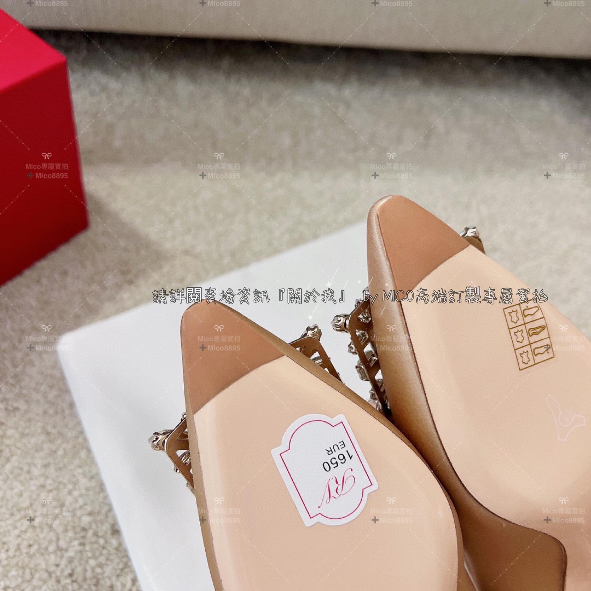 Roger Vivier 香檳金色真絲 凡爾賽鑽釦小方跟高跟鞋 RV 復古粗跟高跟鞋 4.5cm 35-39