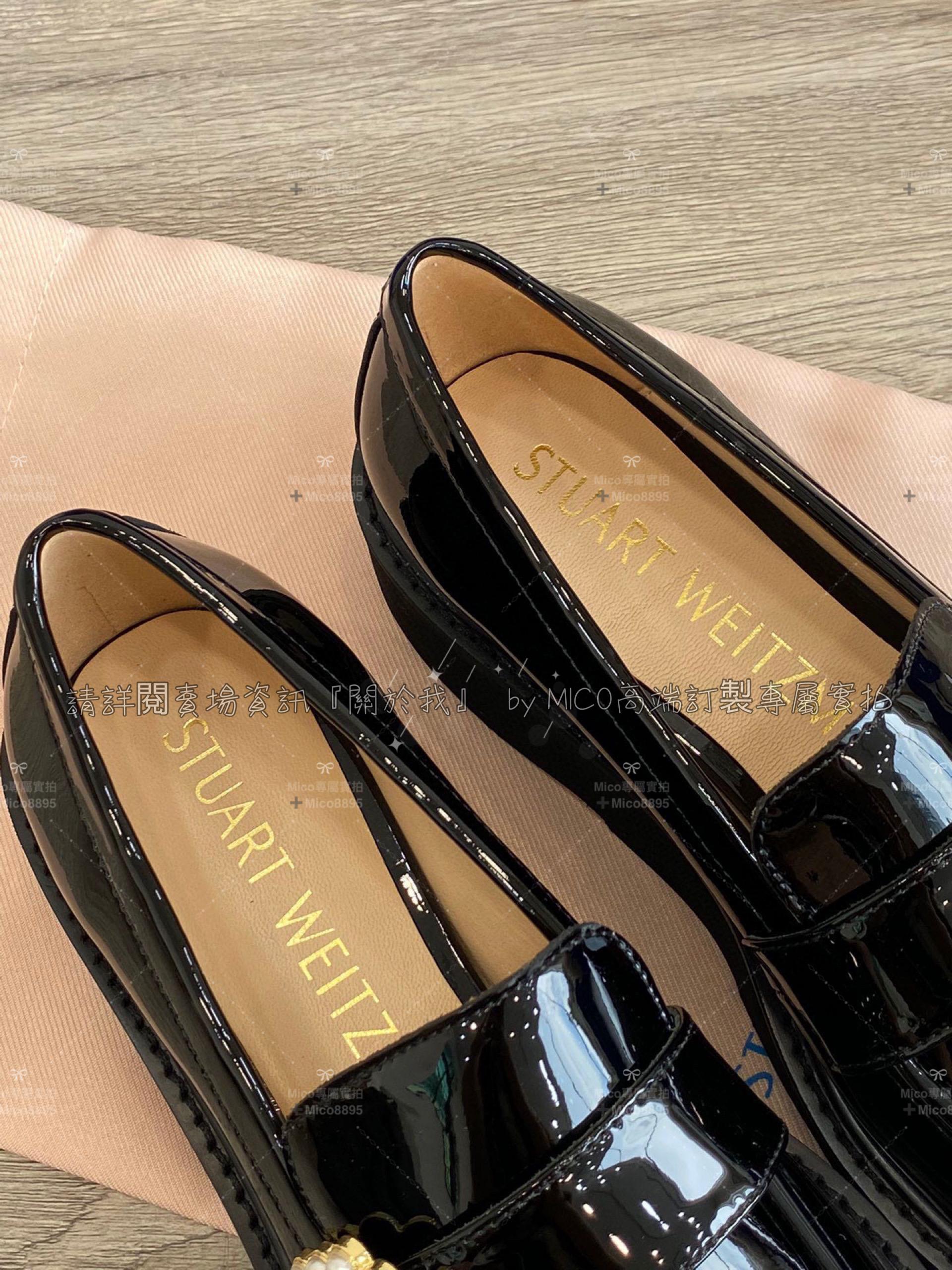 SW Stuart weitzman 珍珠環扣厚底松糕鞋/樂福鞋 漆皮黑色 碼數：35-39，有36.5/37.5