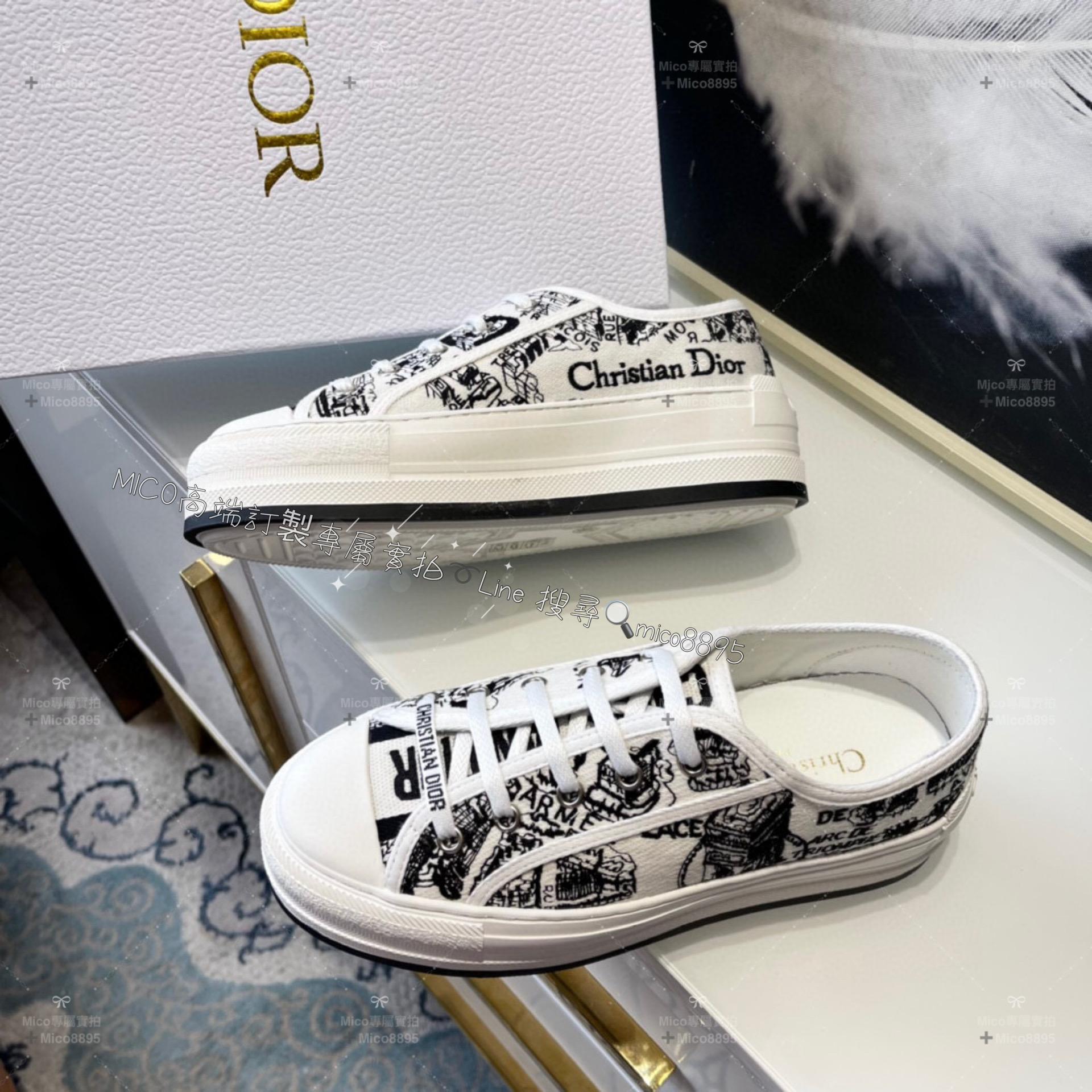 Dior 新款Walk'n系列 巴黎地圖刺繡 情侶款厚底帆布鞋 休閒鞋 底厚: 4.5cm 碼數: 女35-39  男 40-44