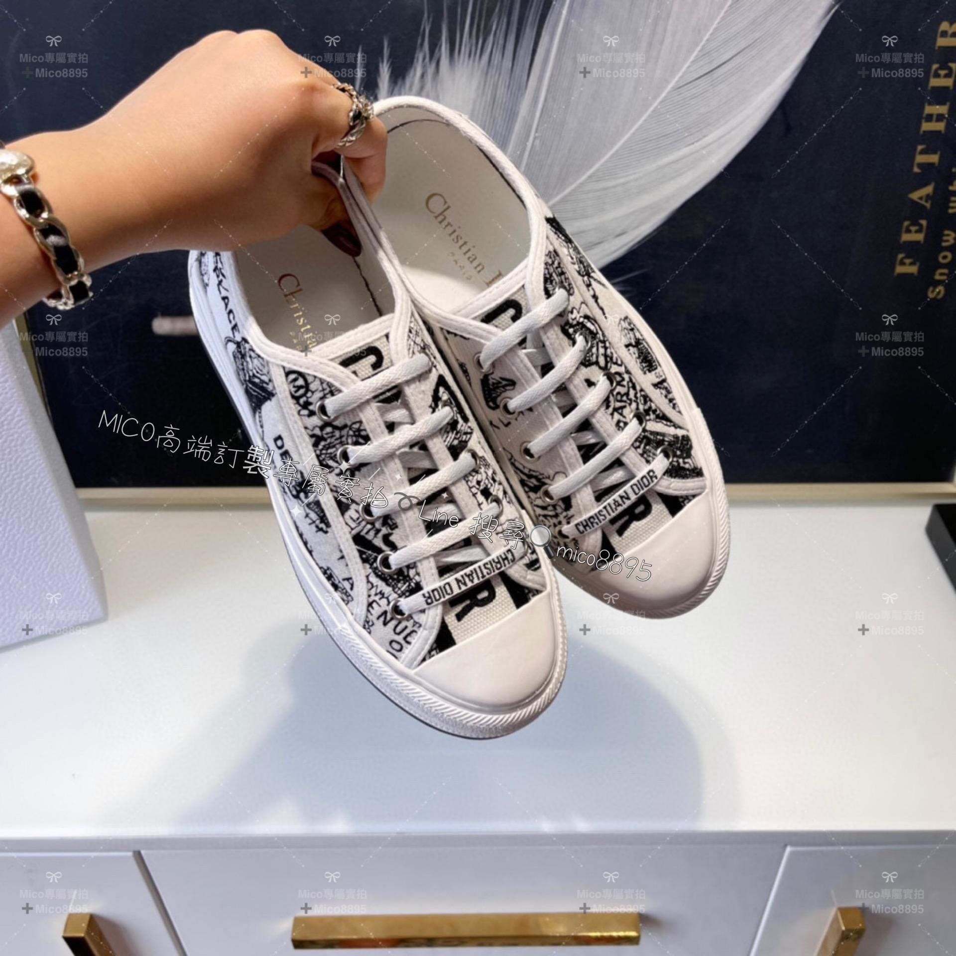 Dior 新款Walk'n系列 巴黎地圖刺繡 情侶款厚底帆布鞋 休閒鞋 底厚: 4.5cm 碼數: 女35-39  男 40-44