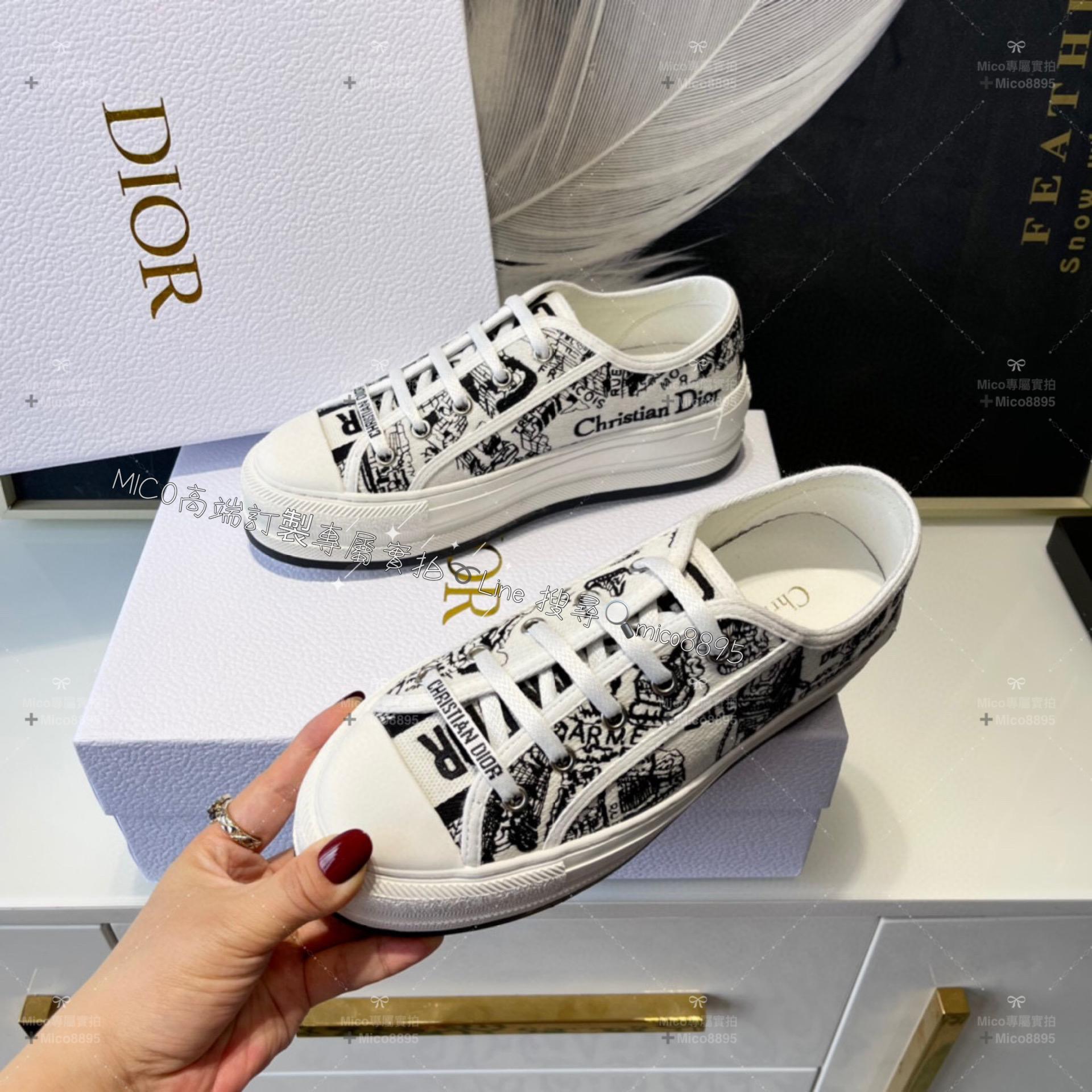 Dior 新款Walk'n系列 巴黎地圖刺繡 情侶款厚底帆布鞋 休閒鞋 底厚: 4.5cm 碼數: 女35-39  男 40-44