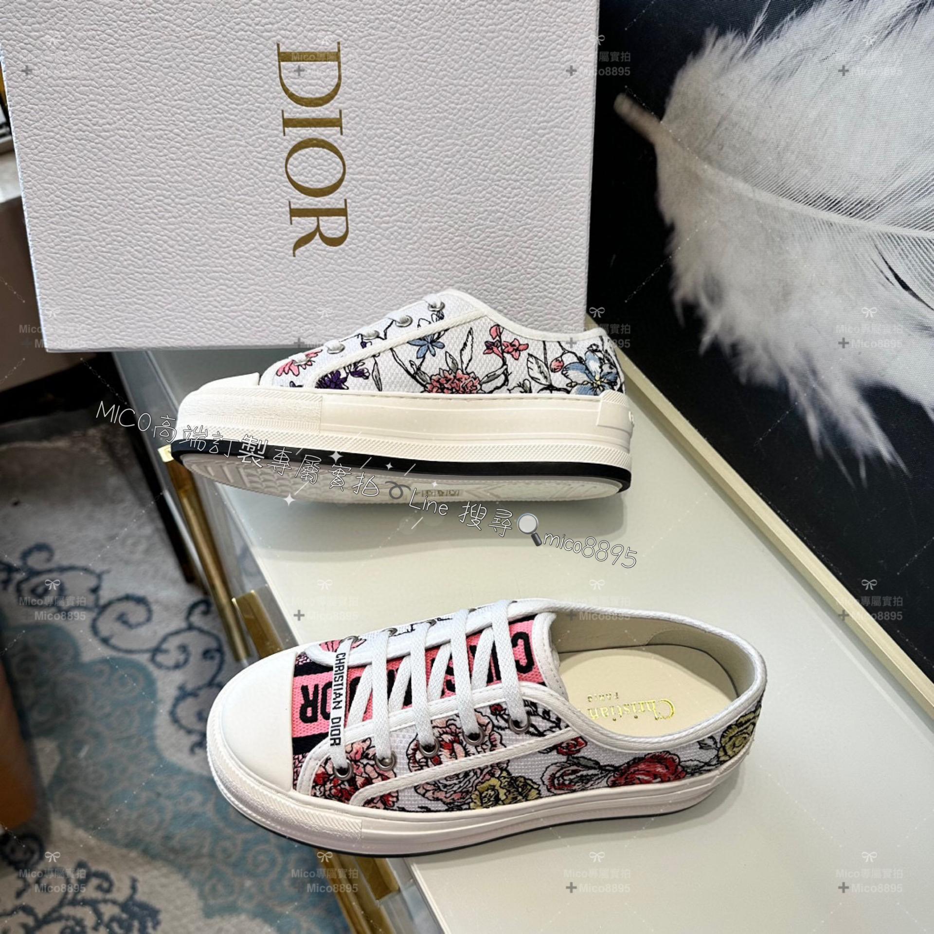 Dior 新款Walk'n系列 立體刺繡花朵 情侶款厚底帆布鞋 休閒鞋 底厚: 4.5cm 碼數: 女35-39  男 40-44