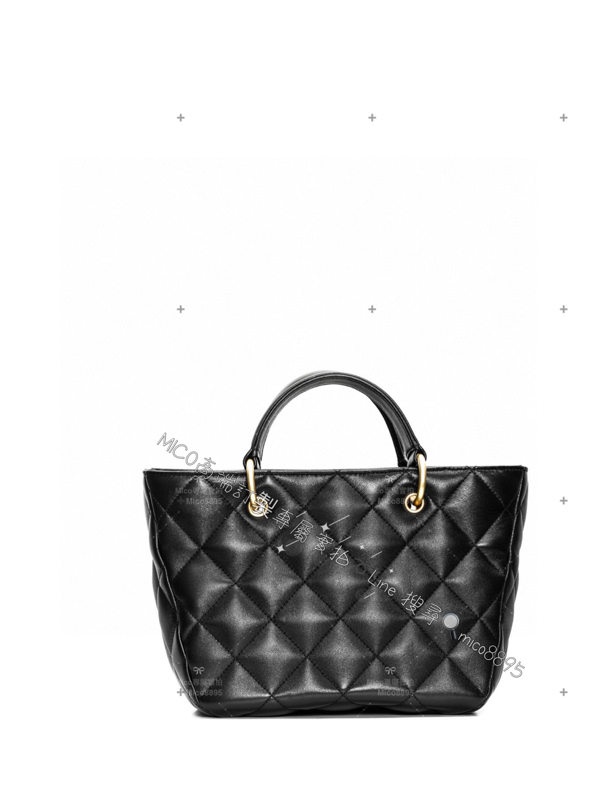 CHANEL 23B 黑色綿羊皮菜籃子tote 斜背包/手提包 27*20cm