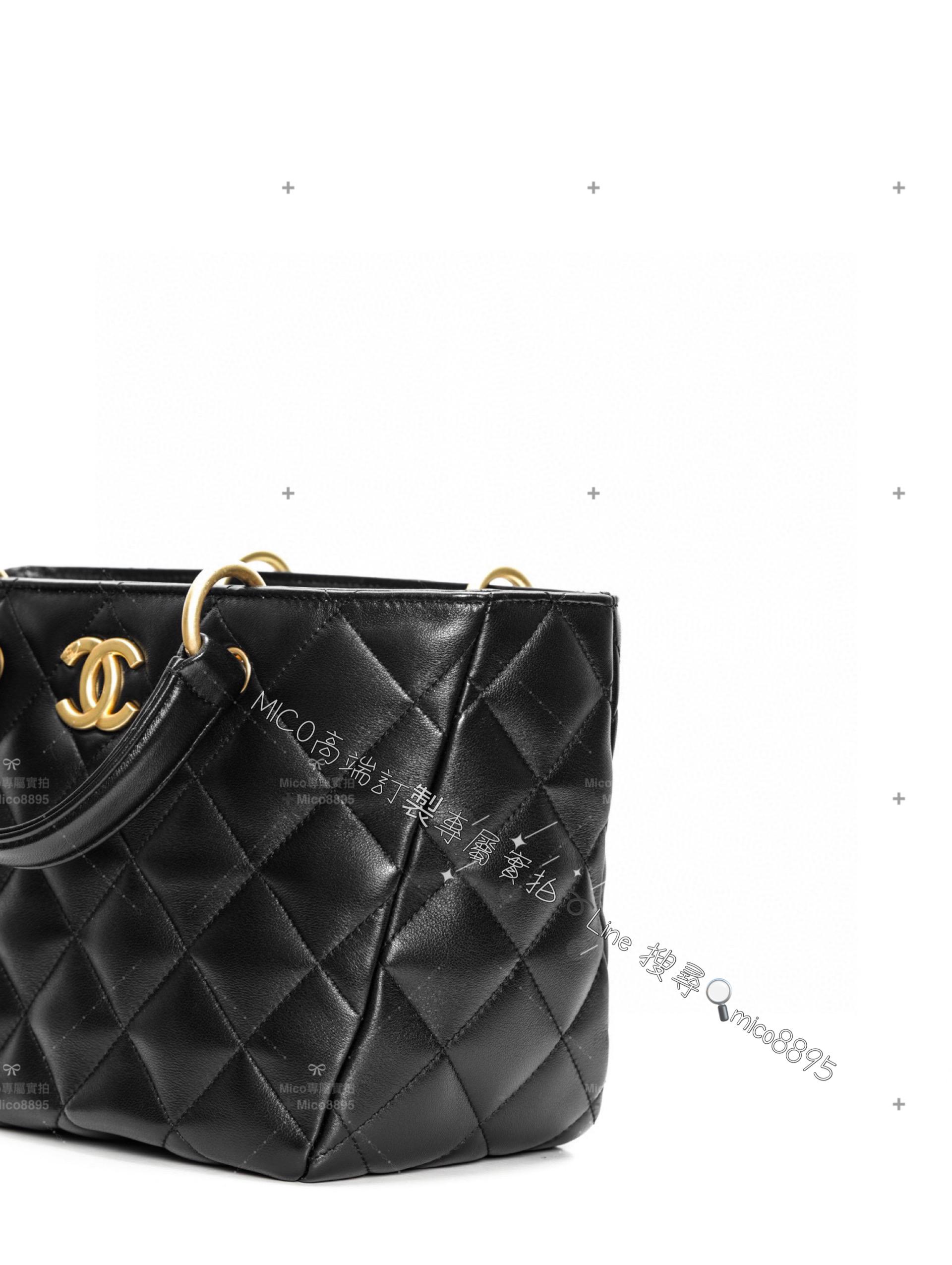 CHANEL 23B 黑色綿羊皮菜籃子tote 斜背包/手提包 27*20cm