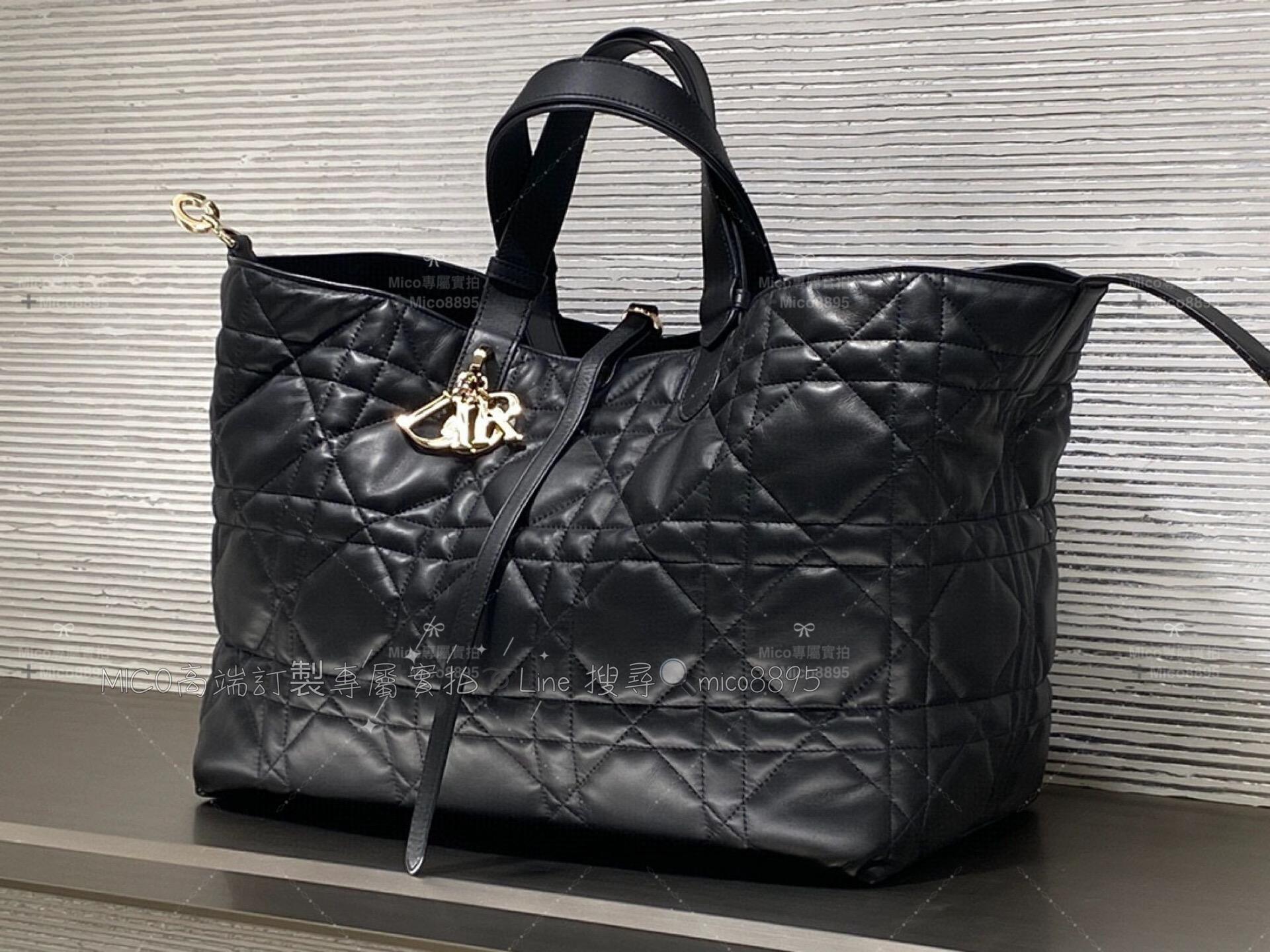 Dior 大號/黑色/牛皮 Toujours 經典藤格紋設計 輕巧又實用 size:37*20*28.5cm