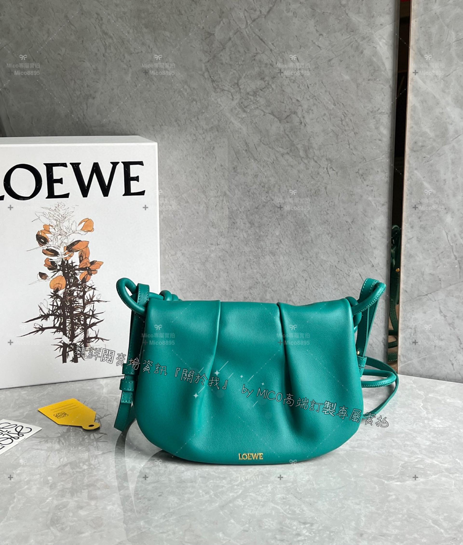 Loewe 羅威 Paseo系列 孔雀綠 Paseo Satchel 手提/肩背/斜跨包 25cm