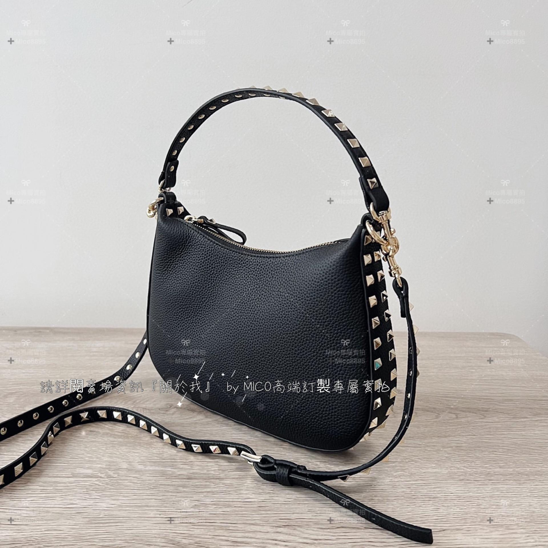 Valentino 黑色 粒面小牛皮 迷你HOBO手袋 20cm