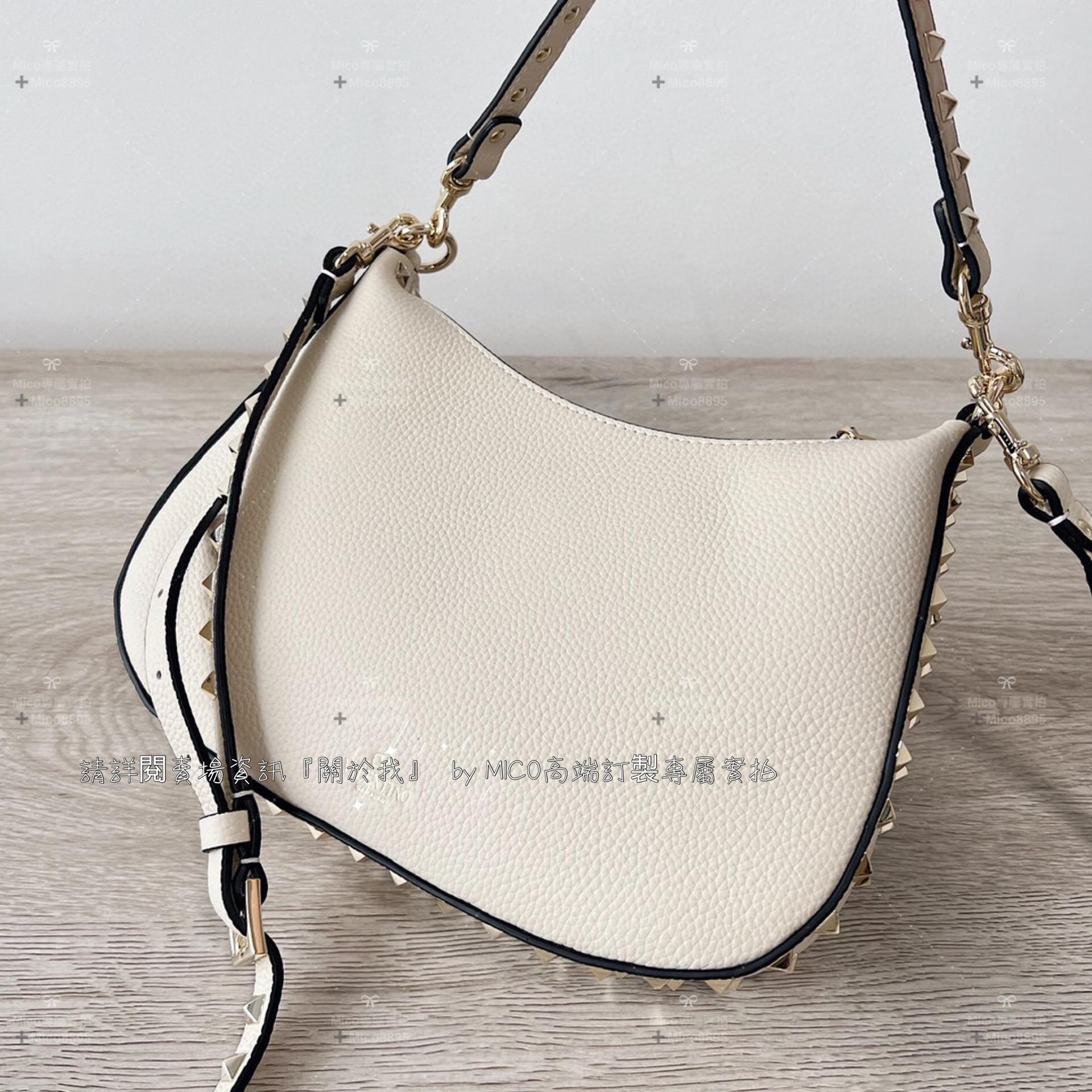 Valentino 白色 粒面小牛皮 迷你HOBO手袋 20cm