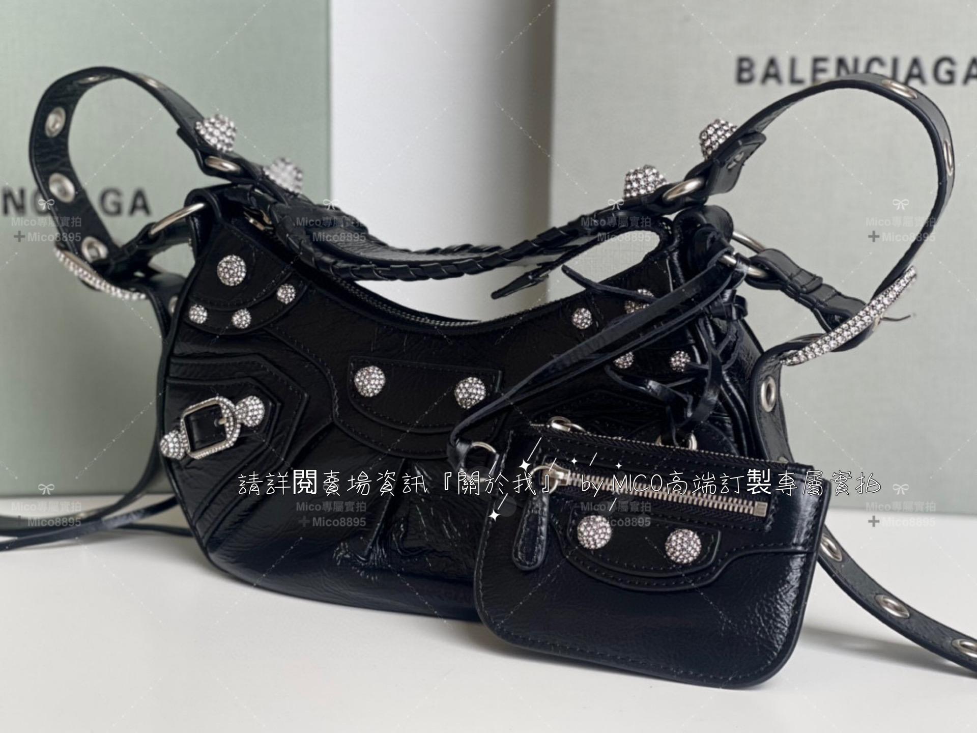 Balenciaga 黑色油蠟皮帶鑽xs/26cm(只有xs) Le Cagole半月包/餃子包/機車包