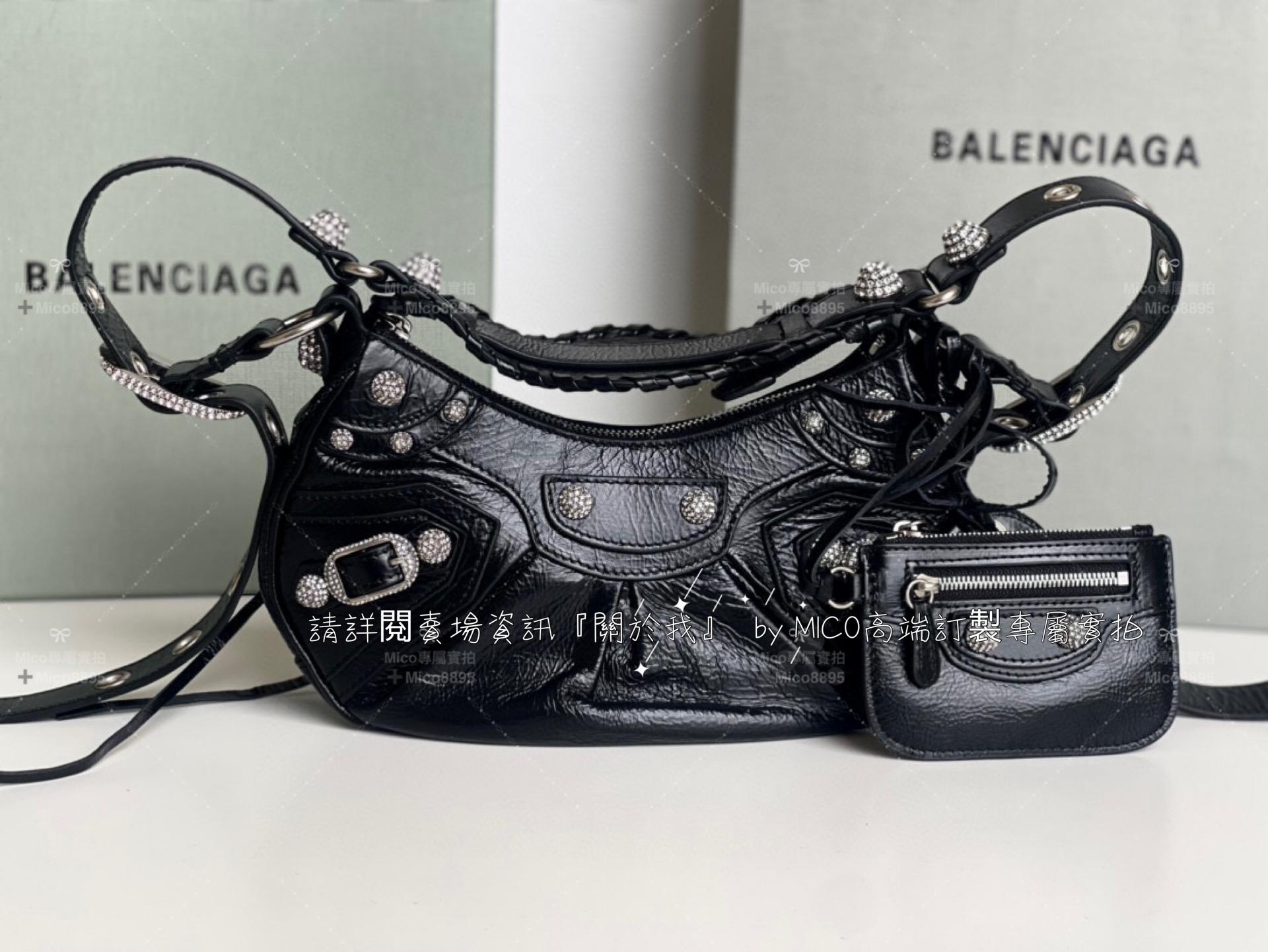 Balenciaga 黑色油蠟皮帶鑽xs/26cm(只有xs) Le Cagole半月包/餃子包/機車包