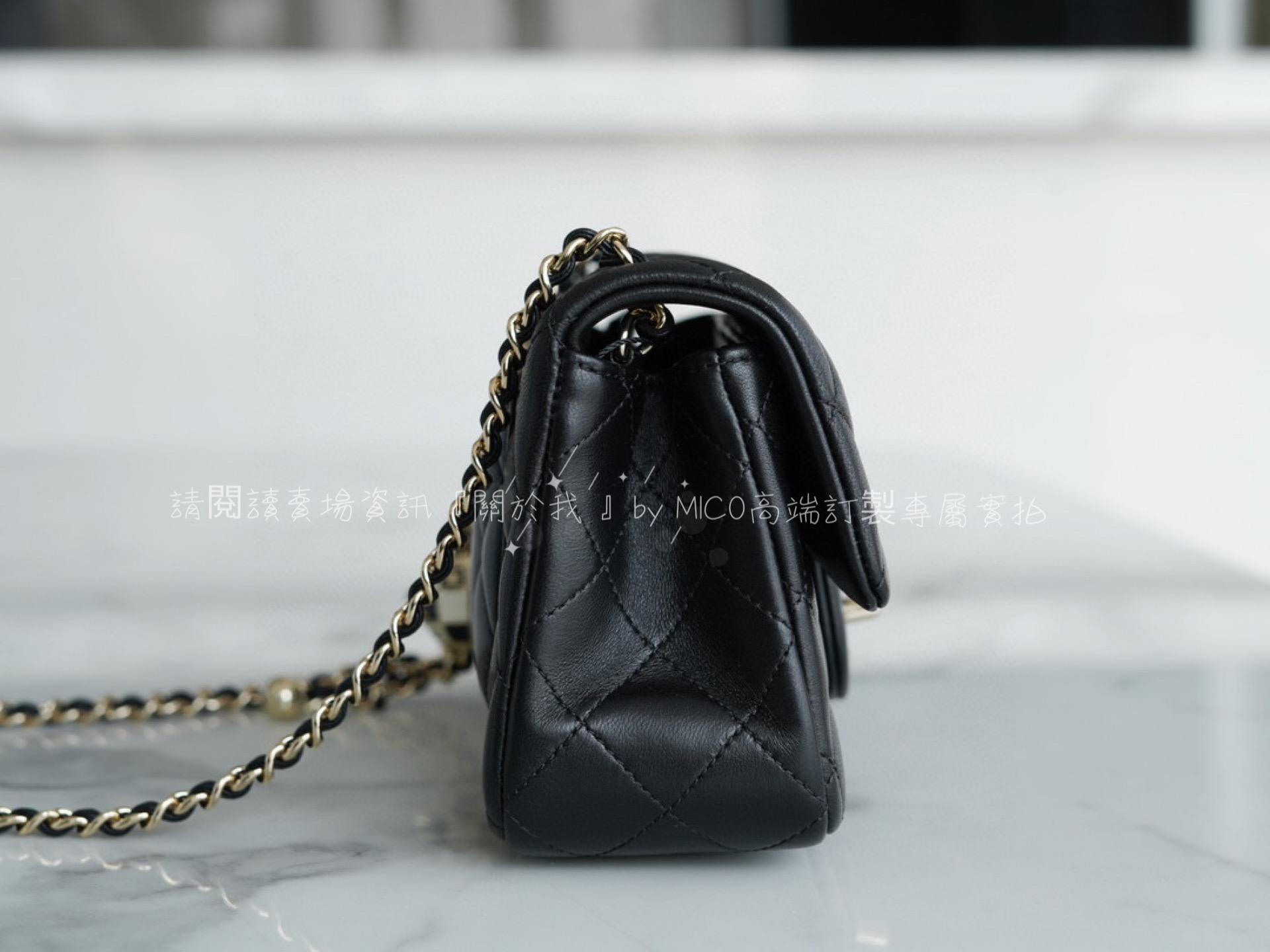 CHANEL 23c 限量足球世界盃款 mini足球CF 小羊皮 黑色 可調節長度  20cm