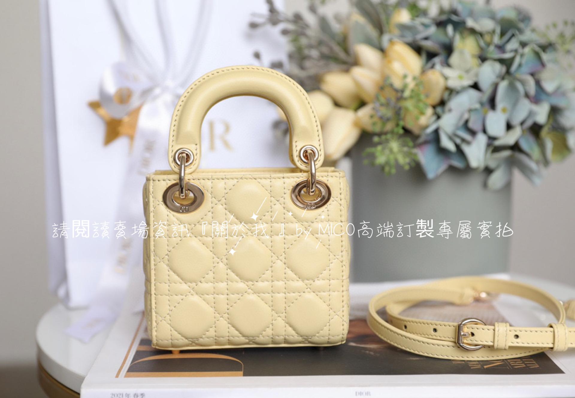 DIOR LADY 迷你小廢包  羊皮/小雞黃/金釦 12*10cm