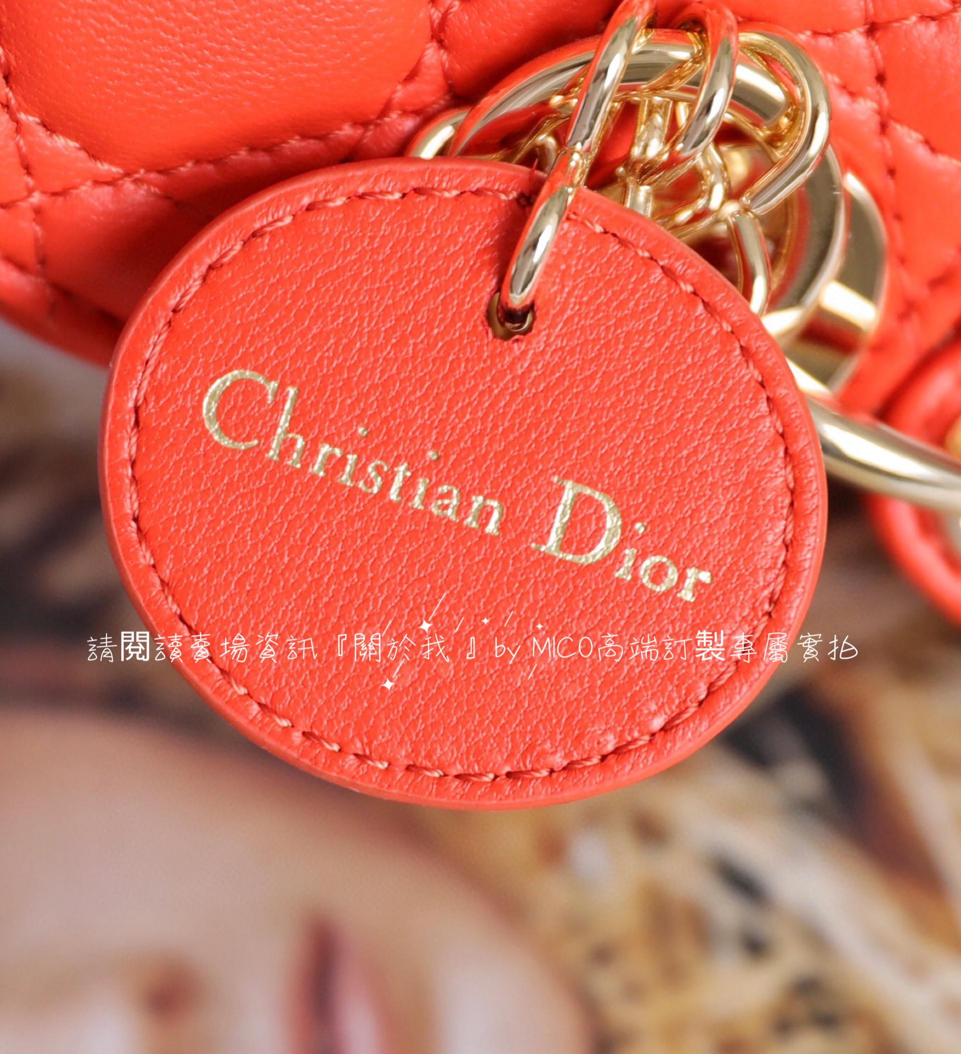 DIOR LADY 迷你小廢包  羊皮/火焰橘色/金釦 12*10cm