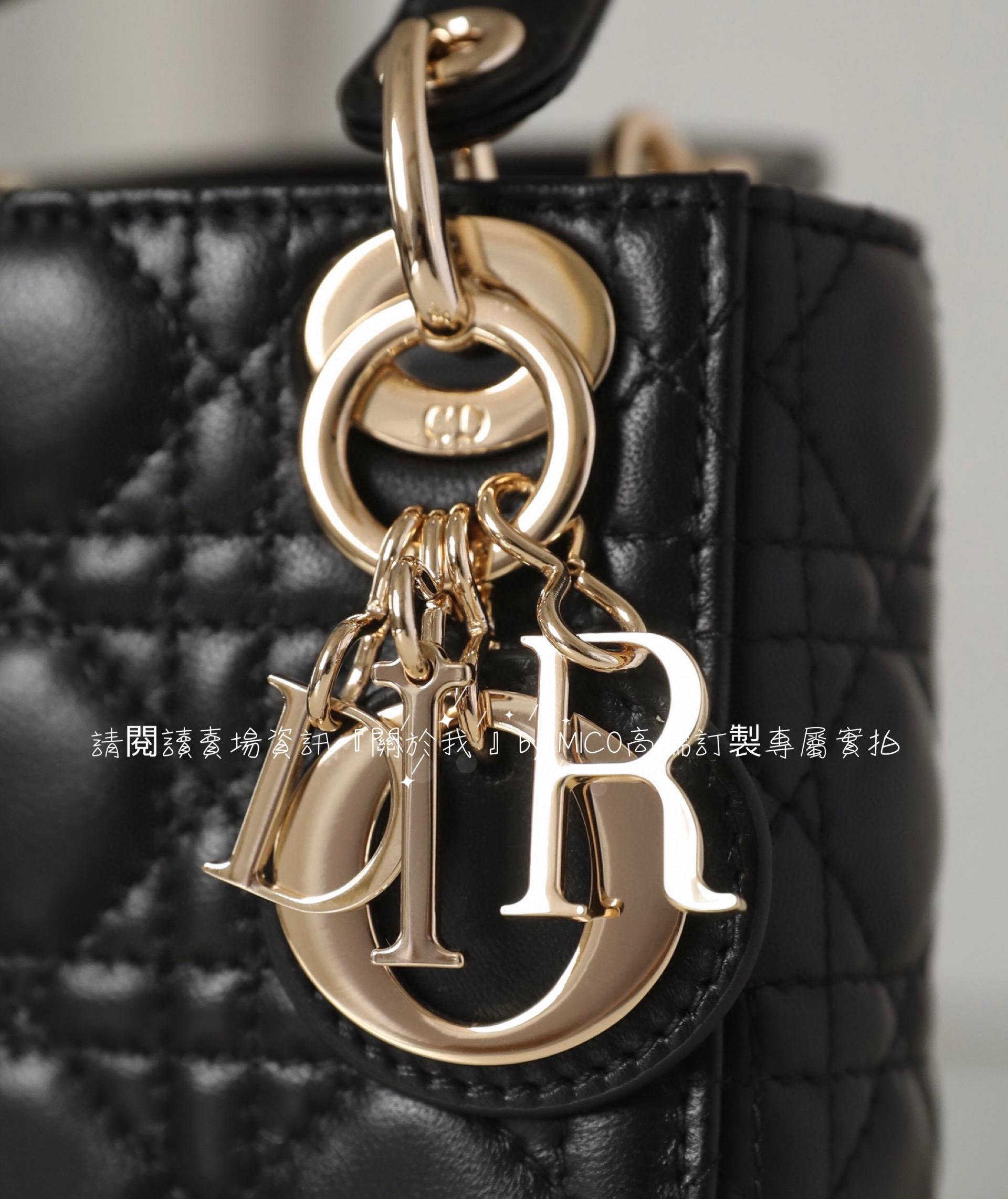 DIOR LADY 迷你小廢包 羊皮/黑色/金釦 12*10cm