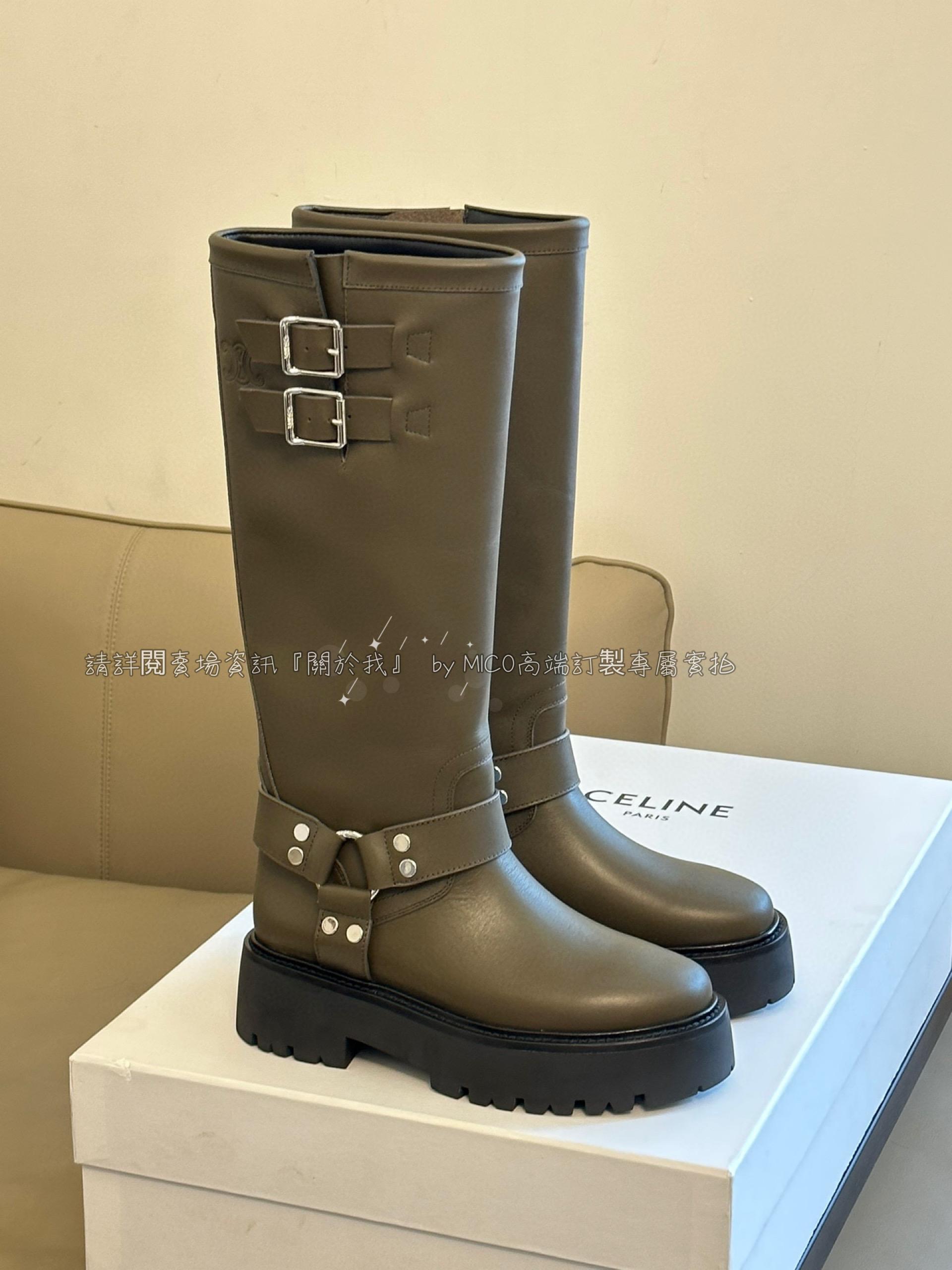 Celine 新品 軍綠色 英倫風格 厚底高筒靴/軍靴 35-40