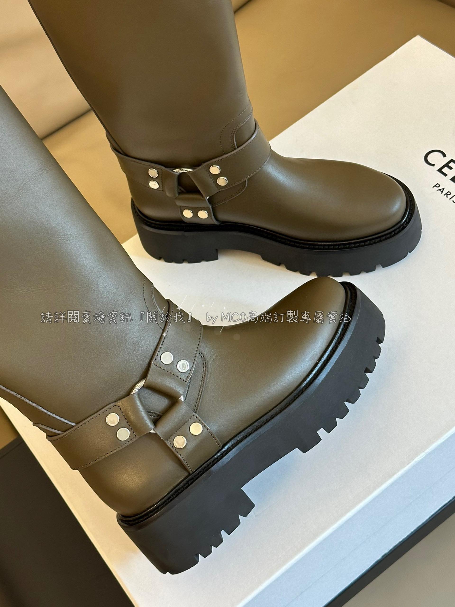 Celine 新品 軍綠色 英倫風格 厚底高筒靴/軍靴 35-40