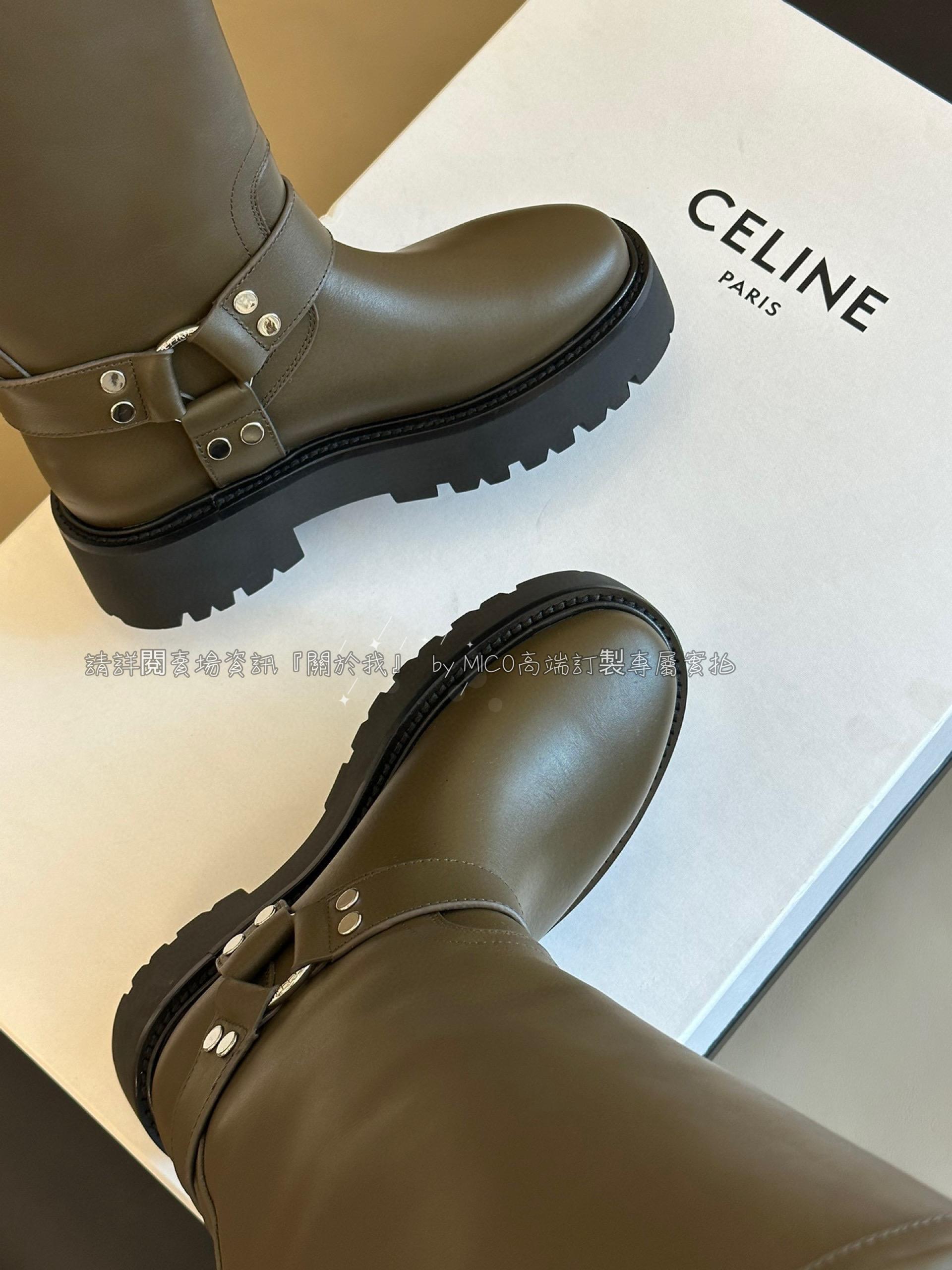 Celine 新品 軍綠色 英倫風格 厚底高筒靴/軍靴 35-40