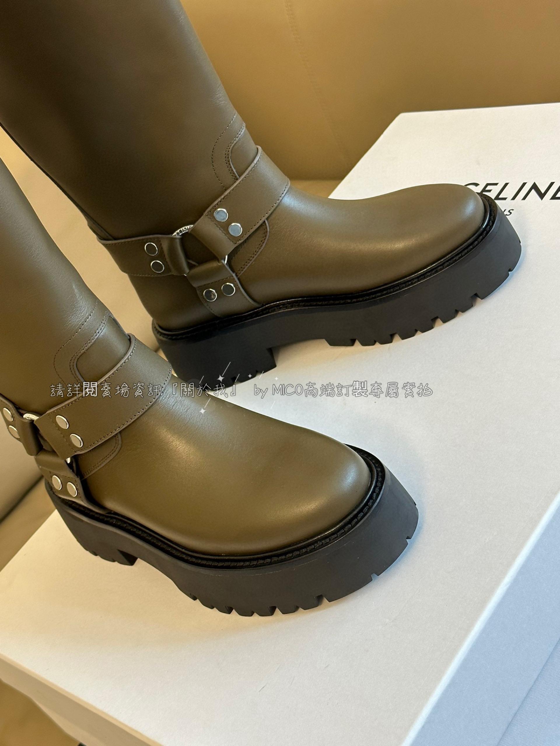 Celine 新品 軍綠色 英倫風格 厚底高筒靴/軍靴 35-40