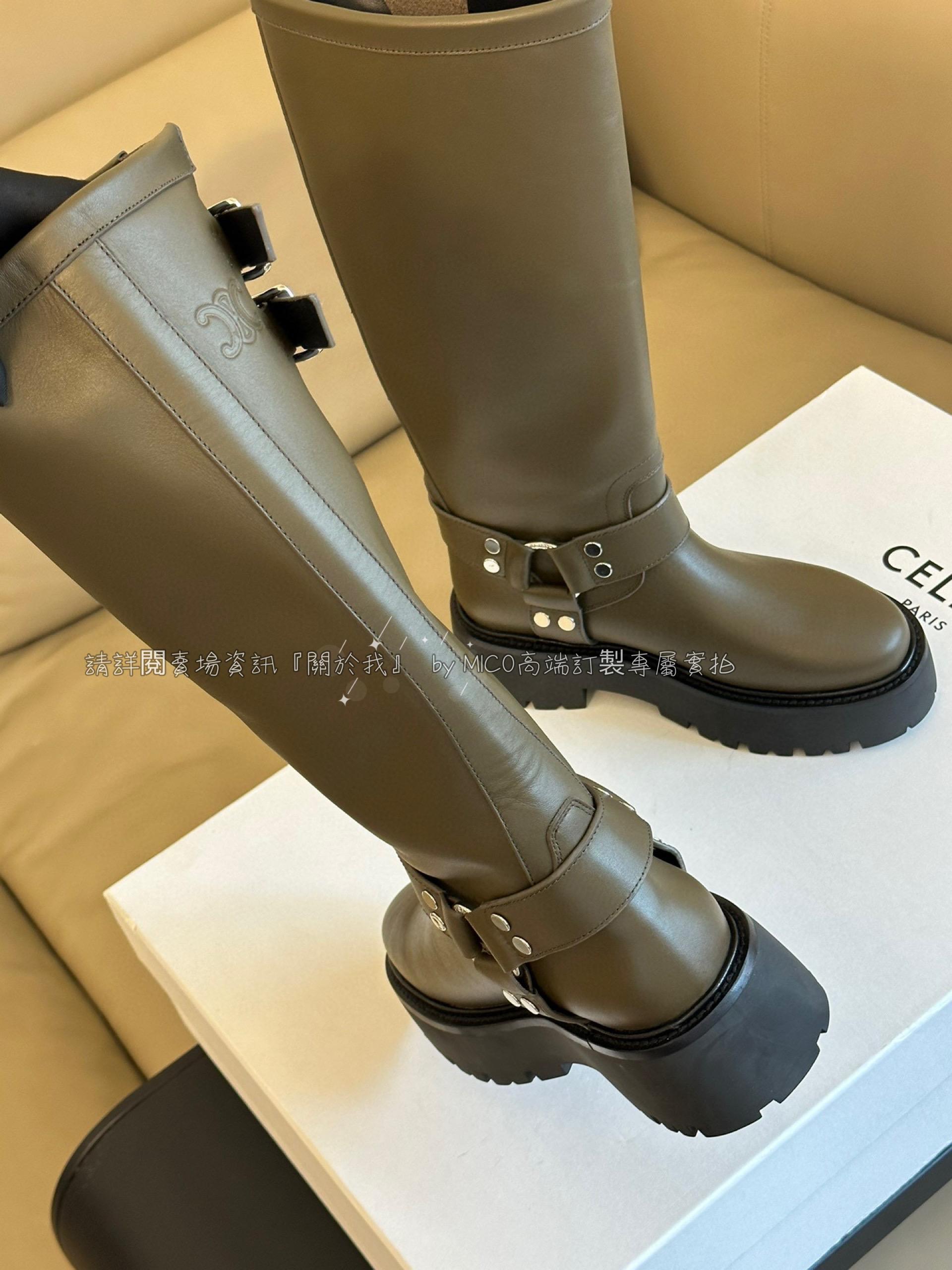 Celine 新品 軍綠色 英倫風格 厚底高筒靴/軍靴 35-40