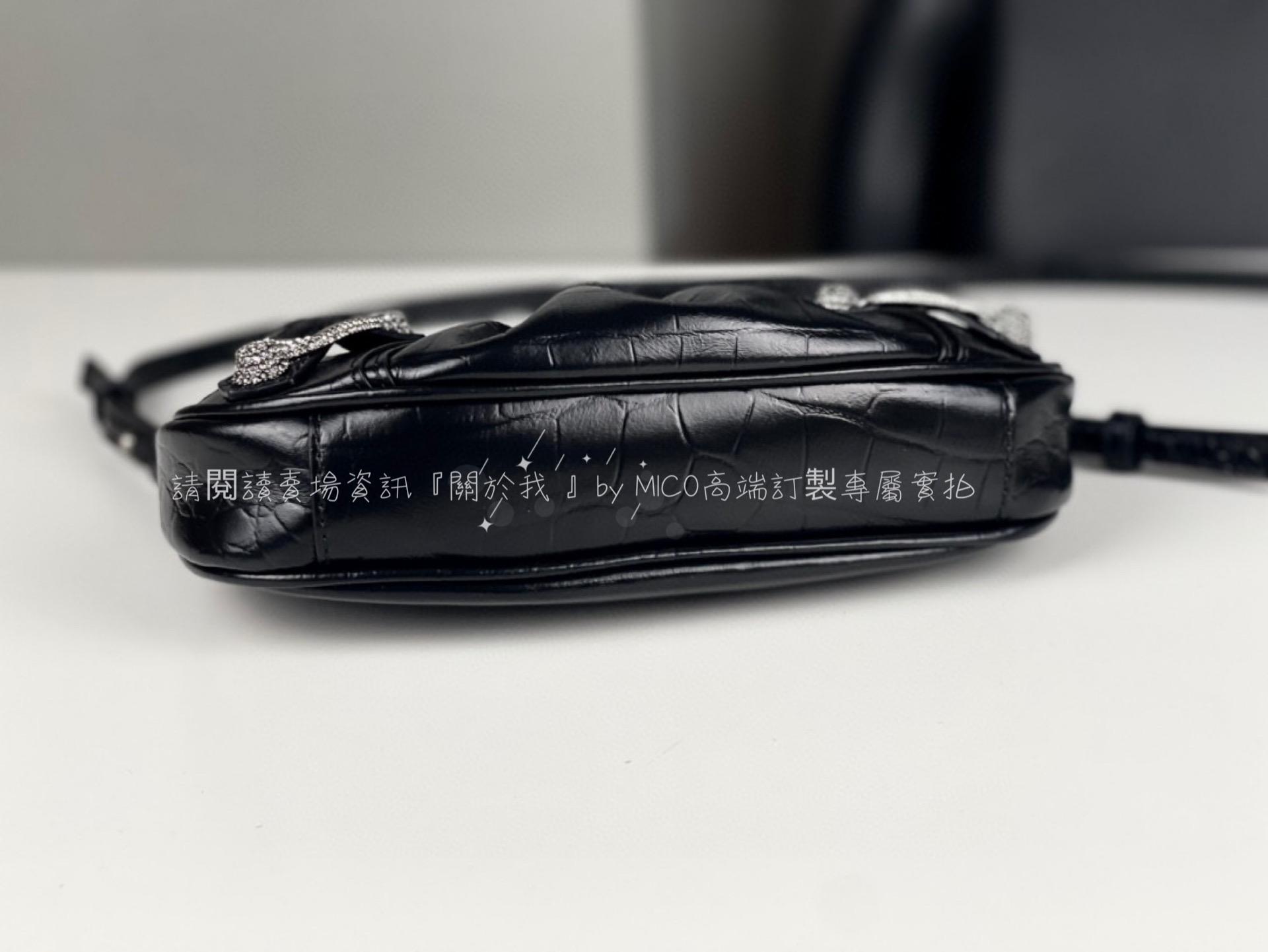 Balenciage 巴黎世家 鱷魚黑色/五金銀帶鑽 le cagole  迷你鏈條機車包 21cm