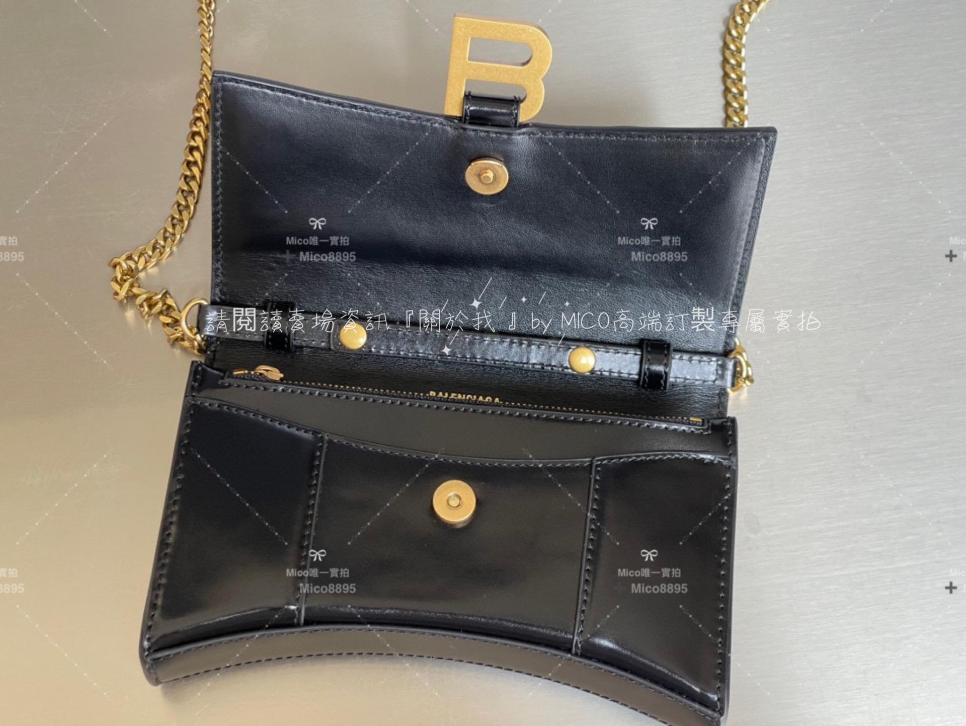 Balenciaga 巴黎世家 平紋黑色/金扣 WOC 沙漏包/鍊條包/錢包 19cm