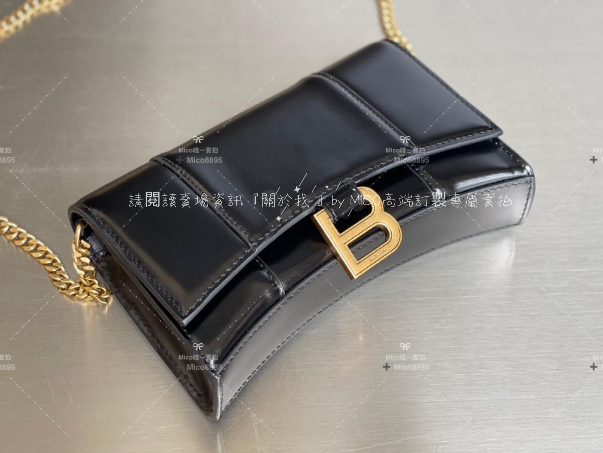 Balenciaga 巴黎世家 平紋黑色/金扣 WOC 沙漏包/鍊條包/錢包 19cm