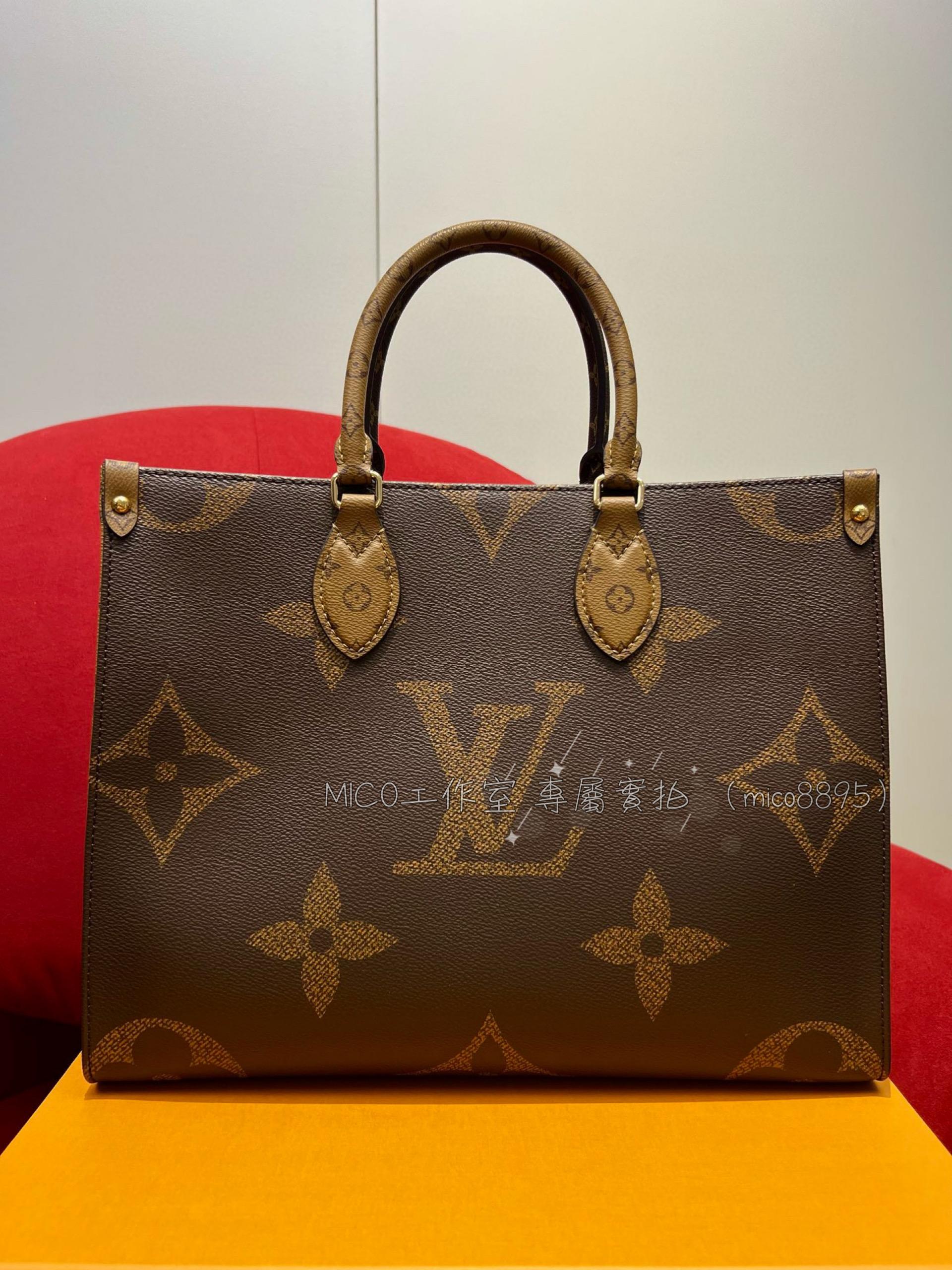 LV 中號onthego購物袋 雙面老花購物袋/托特包 34cm