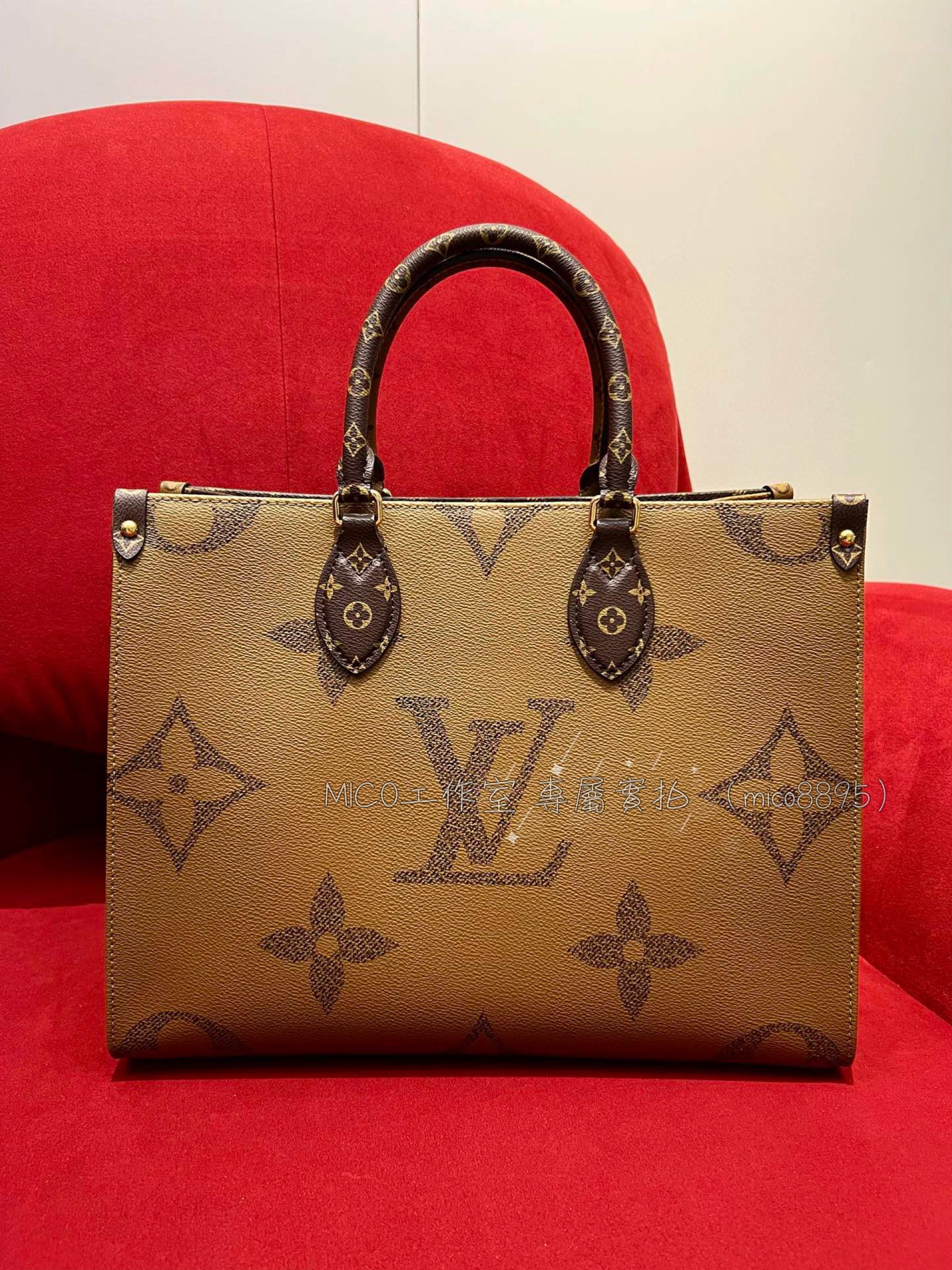 LV 中號onthego購物袋 雙面老花購物袋/托特包 34cm