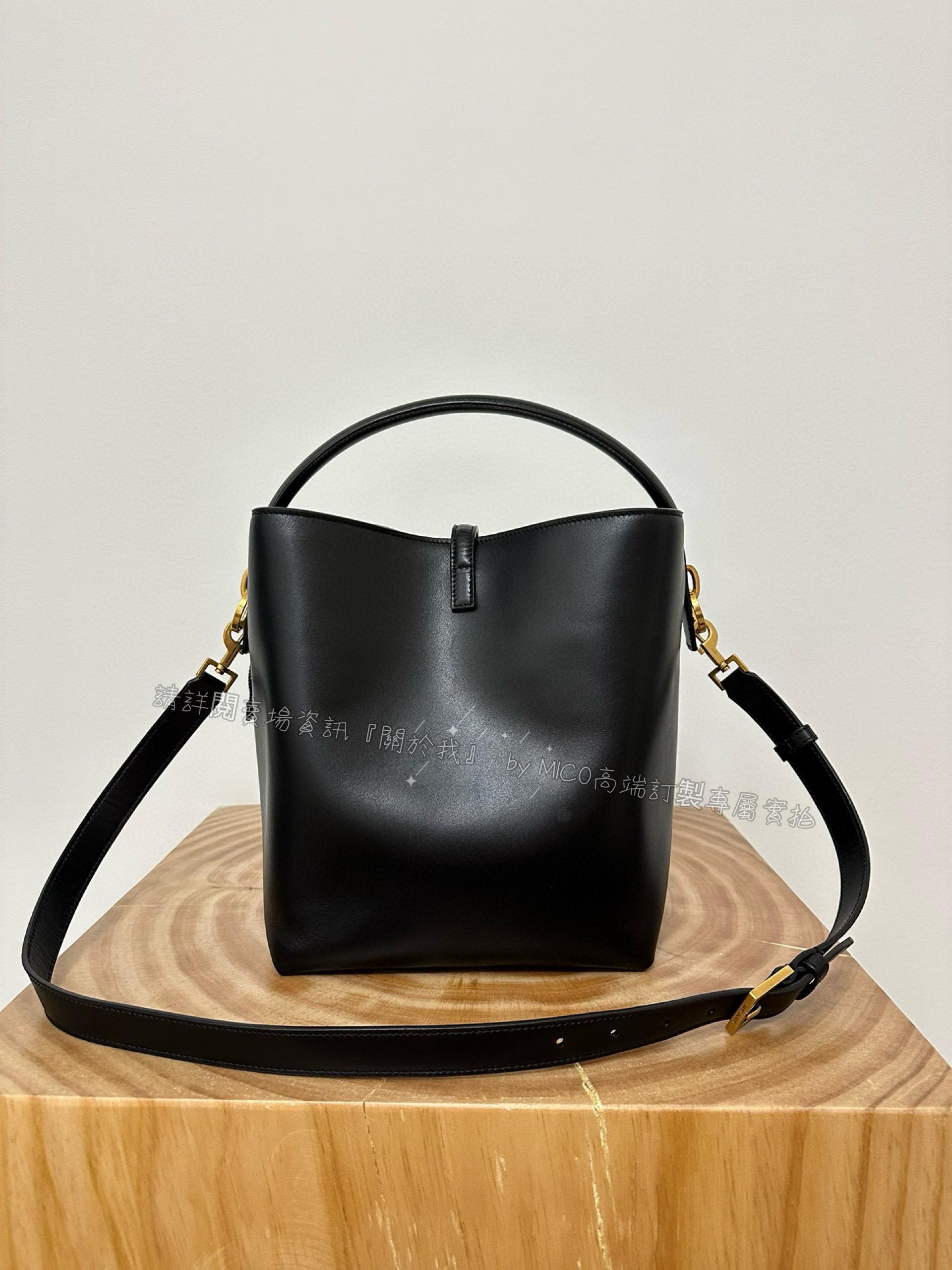 YSL 大號 Le37 黑色金釦 水桶包 可手提斜跨 尺寸25cm