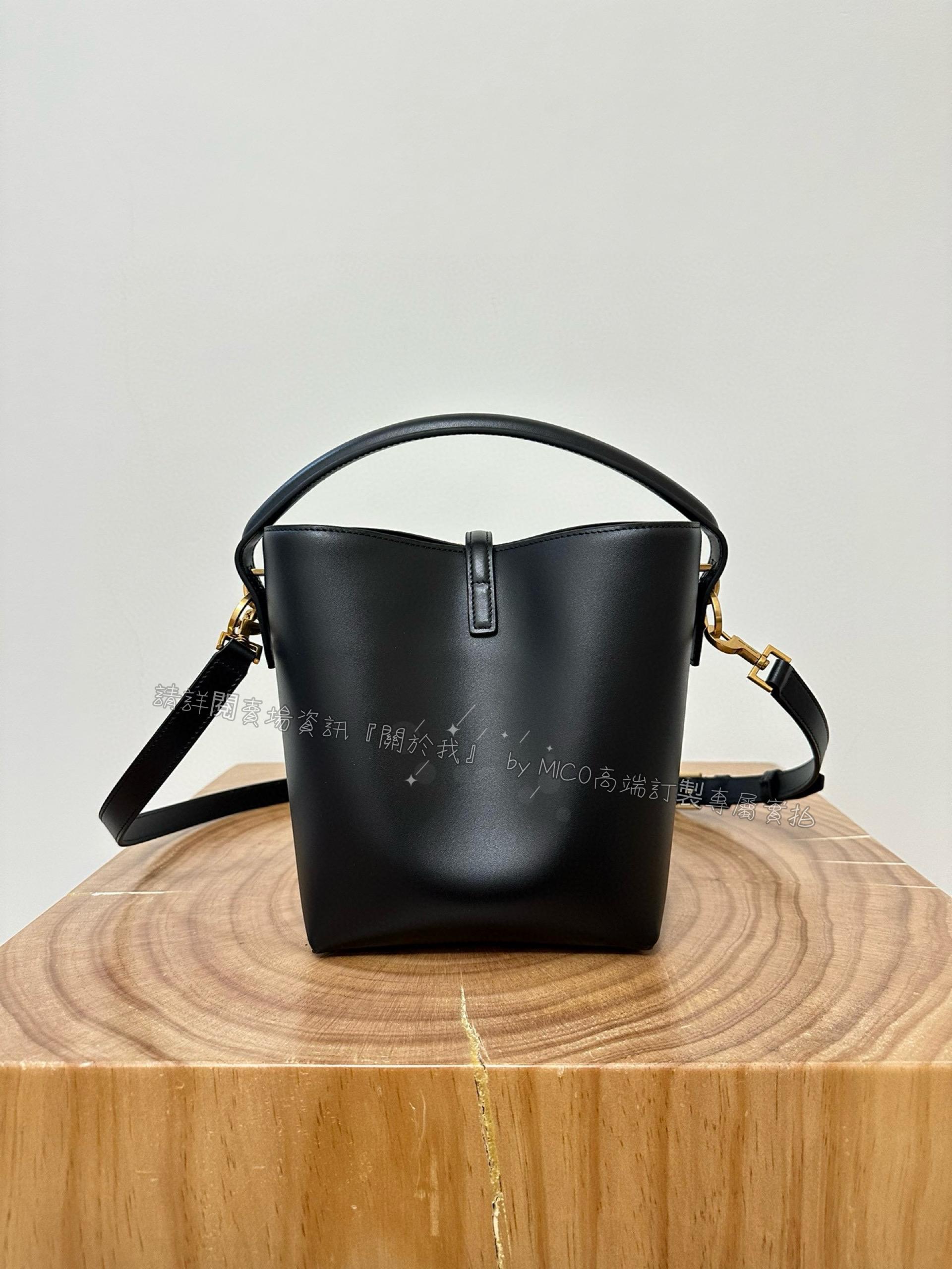 YSL 小號 Le37黑色金釦水桶包 尺寸20cm