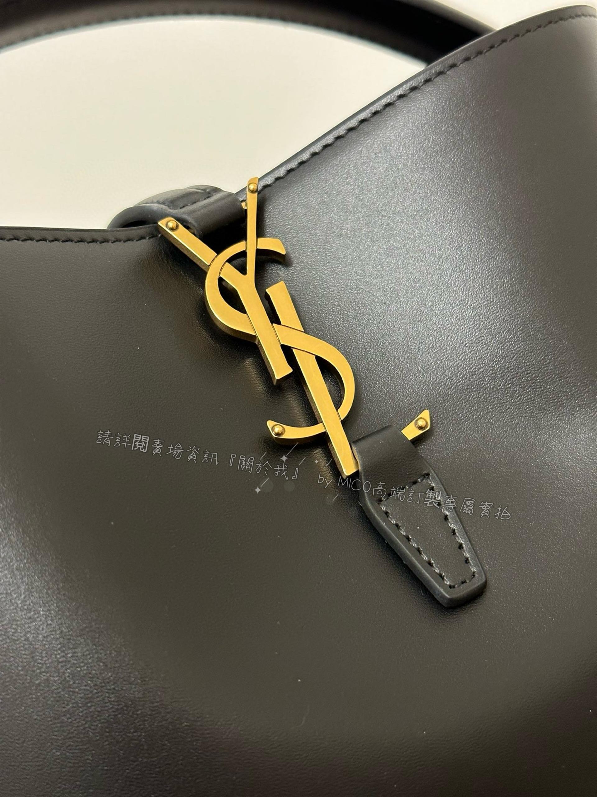 YSL 小號 Le37黑色金釦水桶包 尺寸20cm