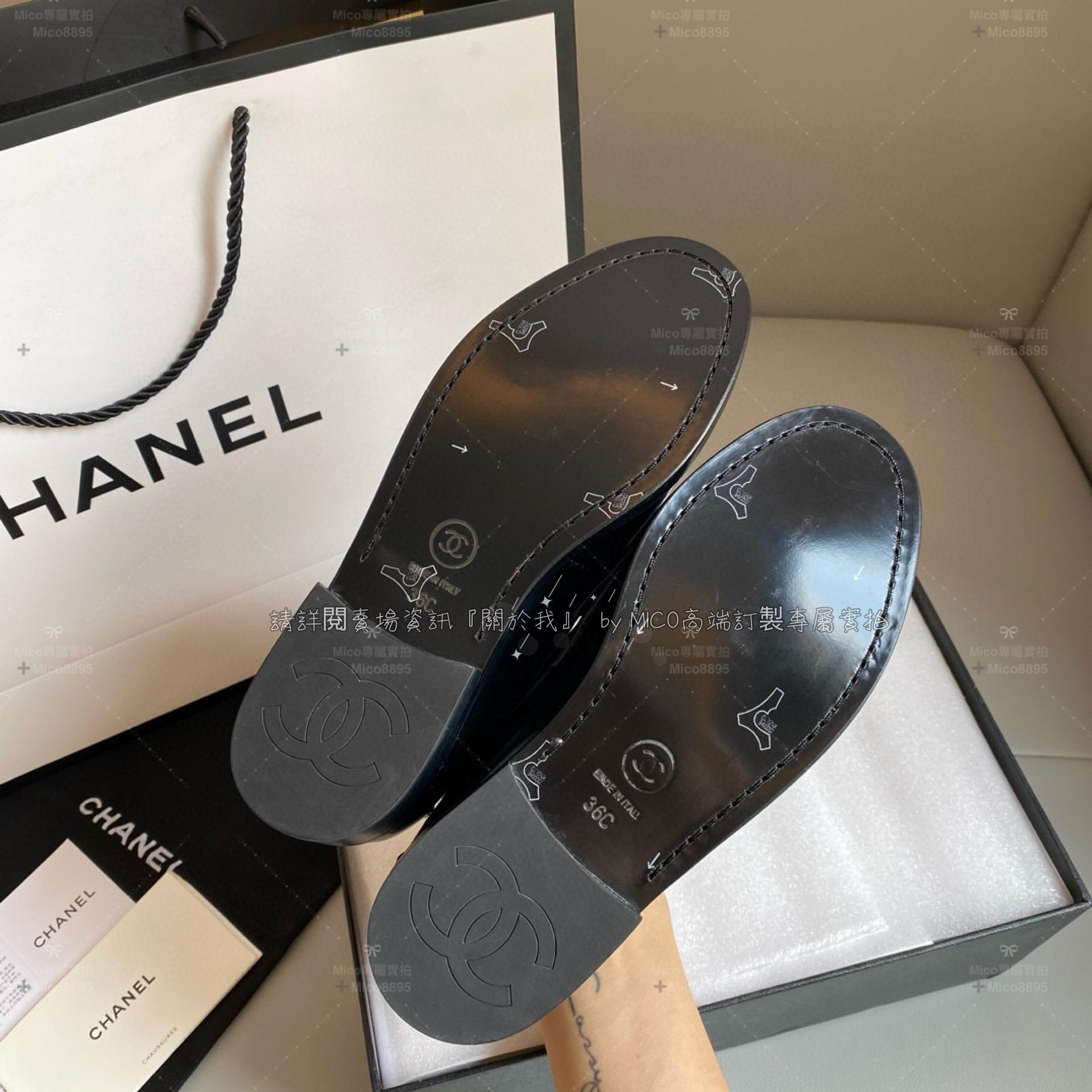 CHANEL 香奈兒 23B 厚底5cm 亮面黑色/銀釦 樂福鞋 35-39可訂40