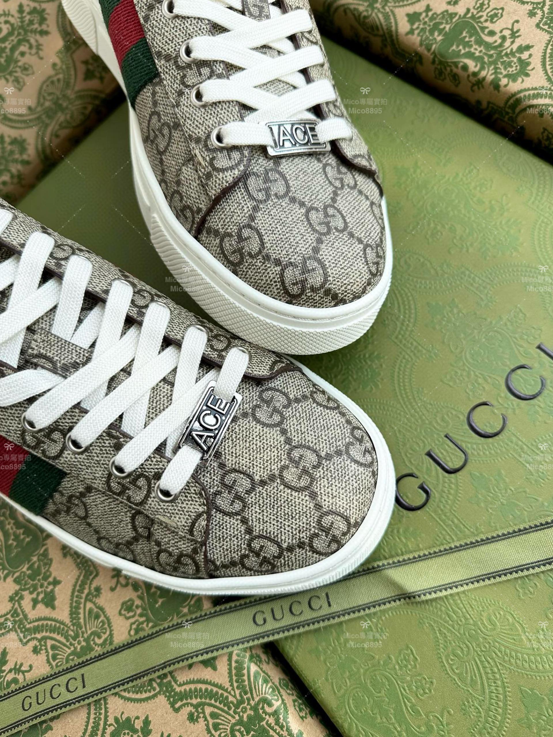 GUCCI ACE系列 卡其老花 配色小白鞋 休閒鞋 情侶款/男鞋/女鞋/SIZE：女款35-40 男款39-45  