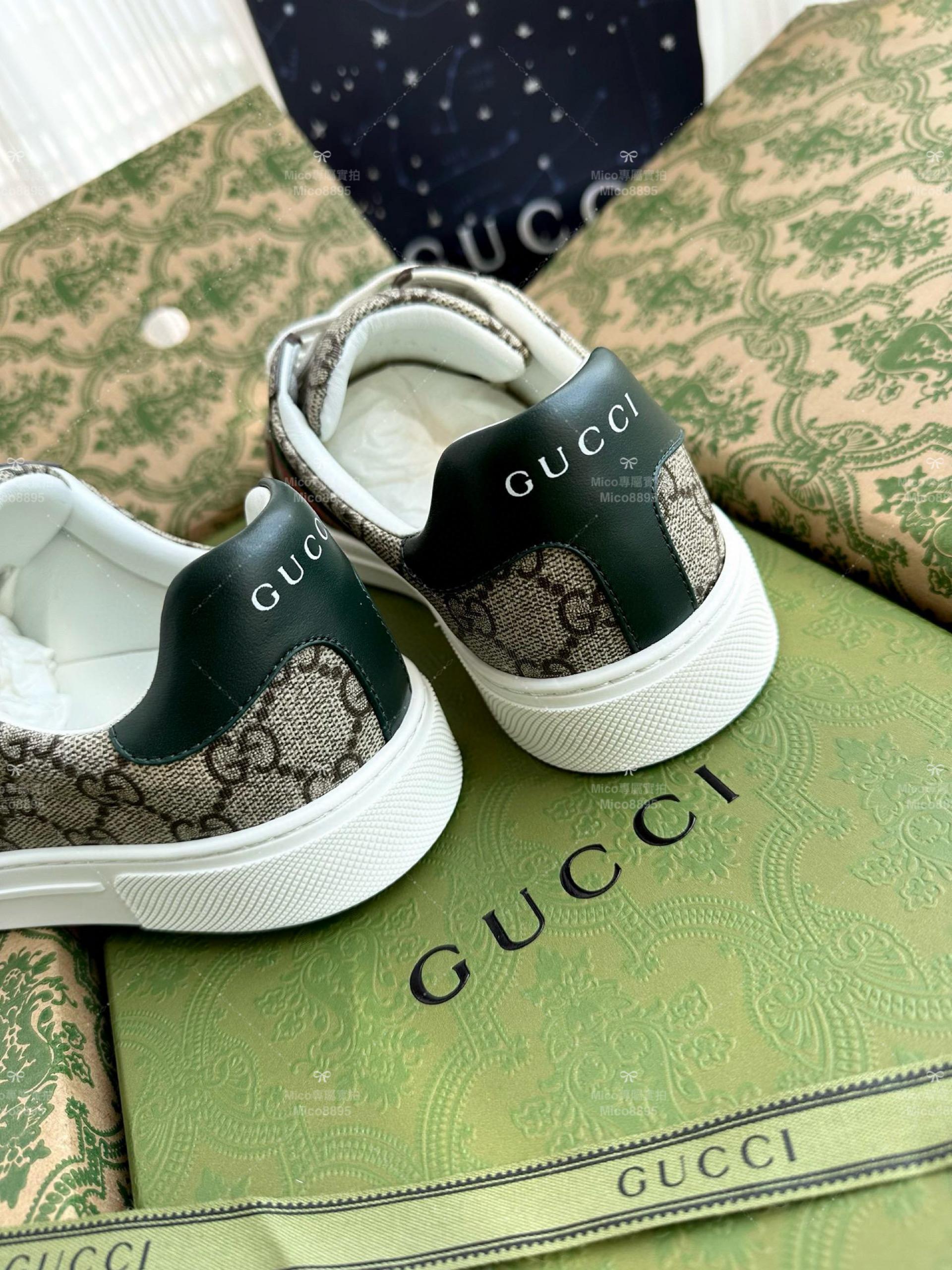 GUCCI ACE系列 卡其老花 配色小白鞋 休閒鞋 情侶款/男鞋/女鞋/SIZE：女款35-40 男款39-45  