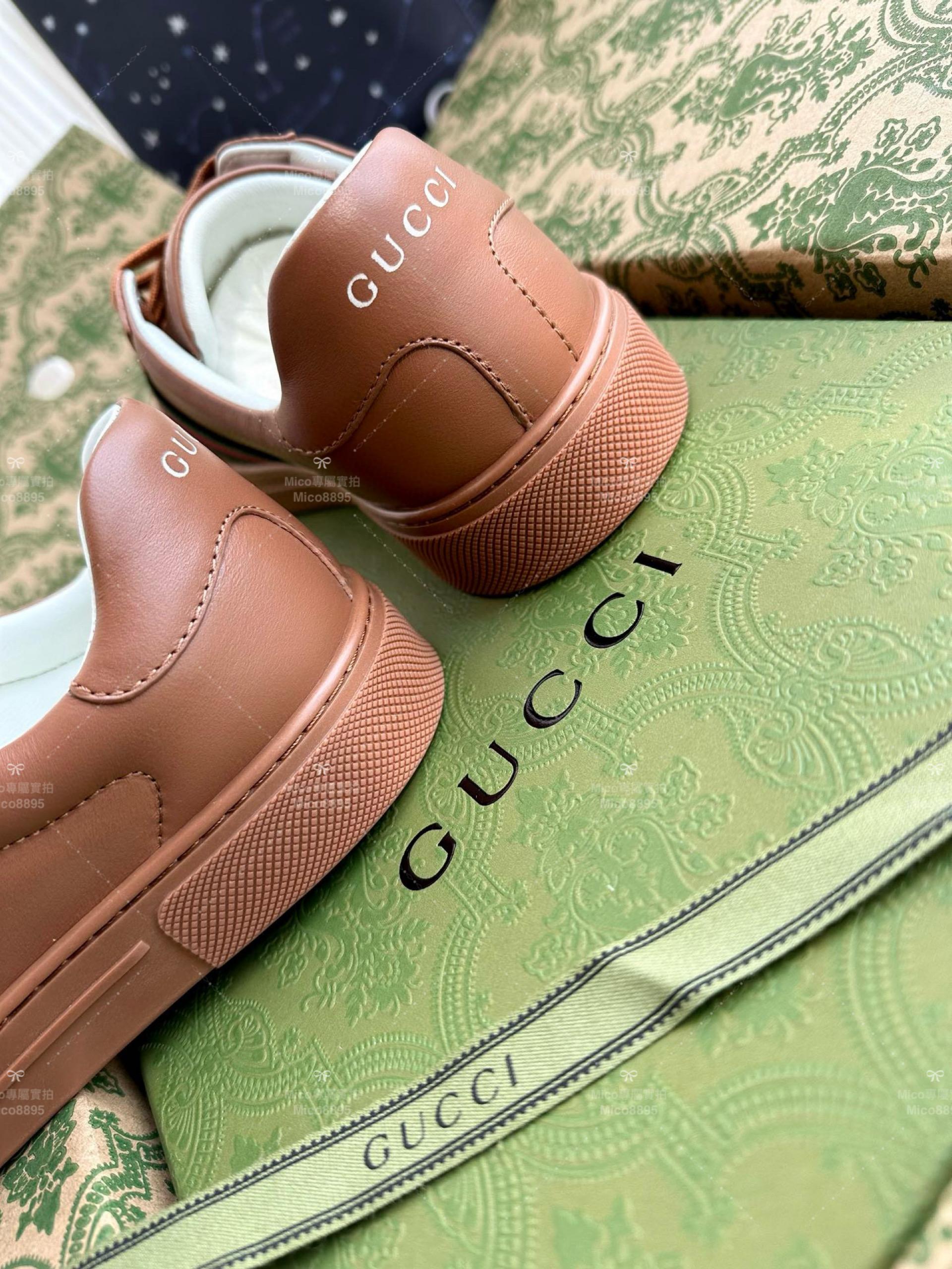 GUCCI ACE系列 全皮棕色 休閒鞋 情侶款/男鞋/女鞋/SIZE：女款35-40 男款39-45  