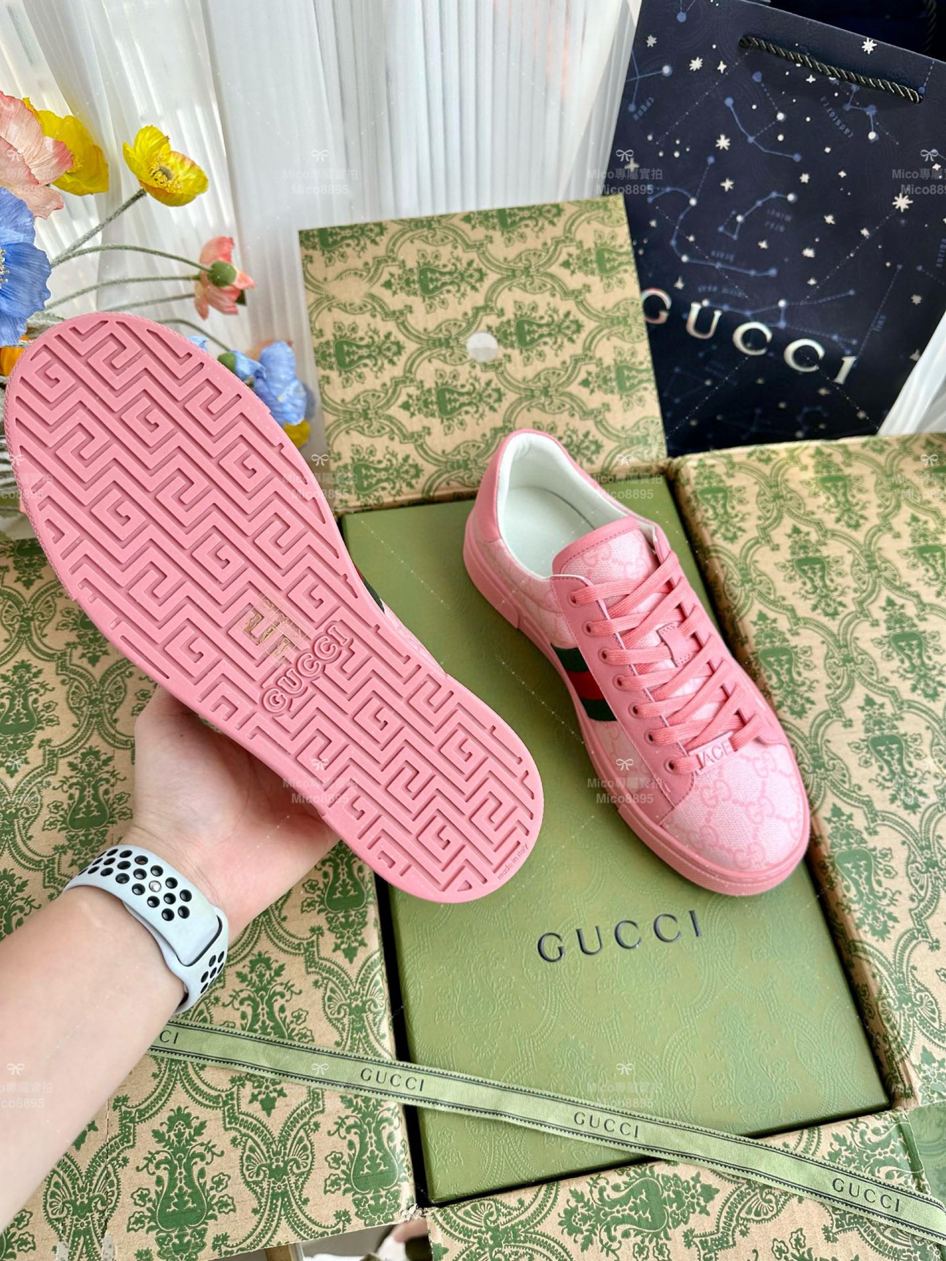 GUCCI ACE系列 粉底老花GG 休閒鞋 情侶款/男鞋/女鞋/SIZE：女款35-40 男款39-45  