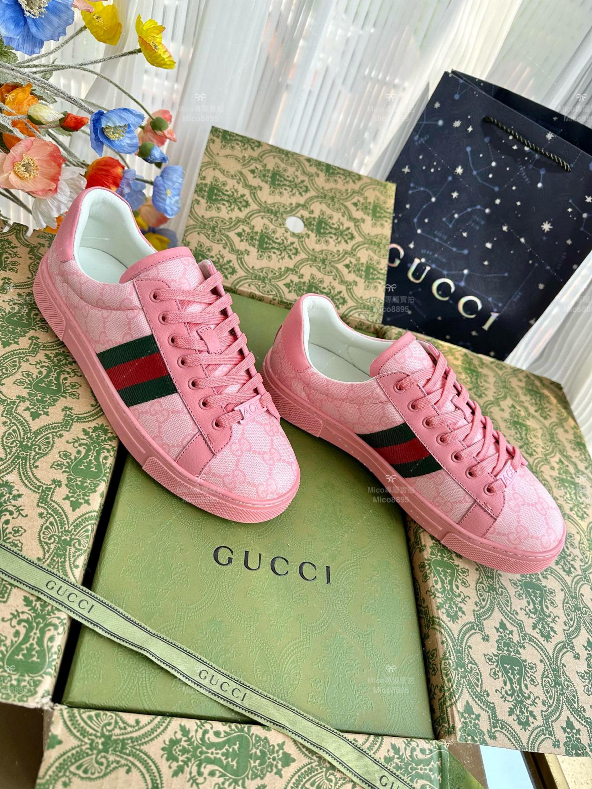 GUCCI ACE系列 粉底老花GG 休閒鞋 情侶款/男鞋/女鞋/SIZE：女款35-40 男款39-45  