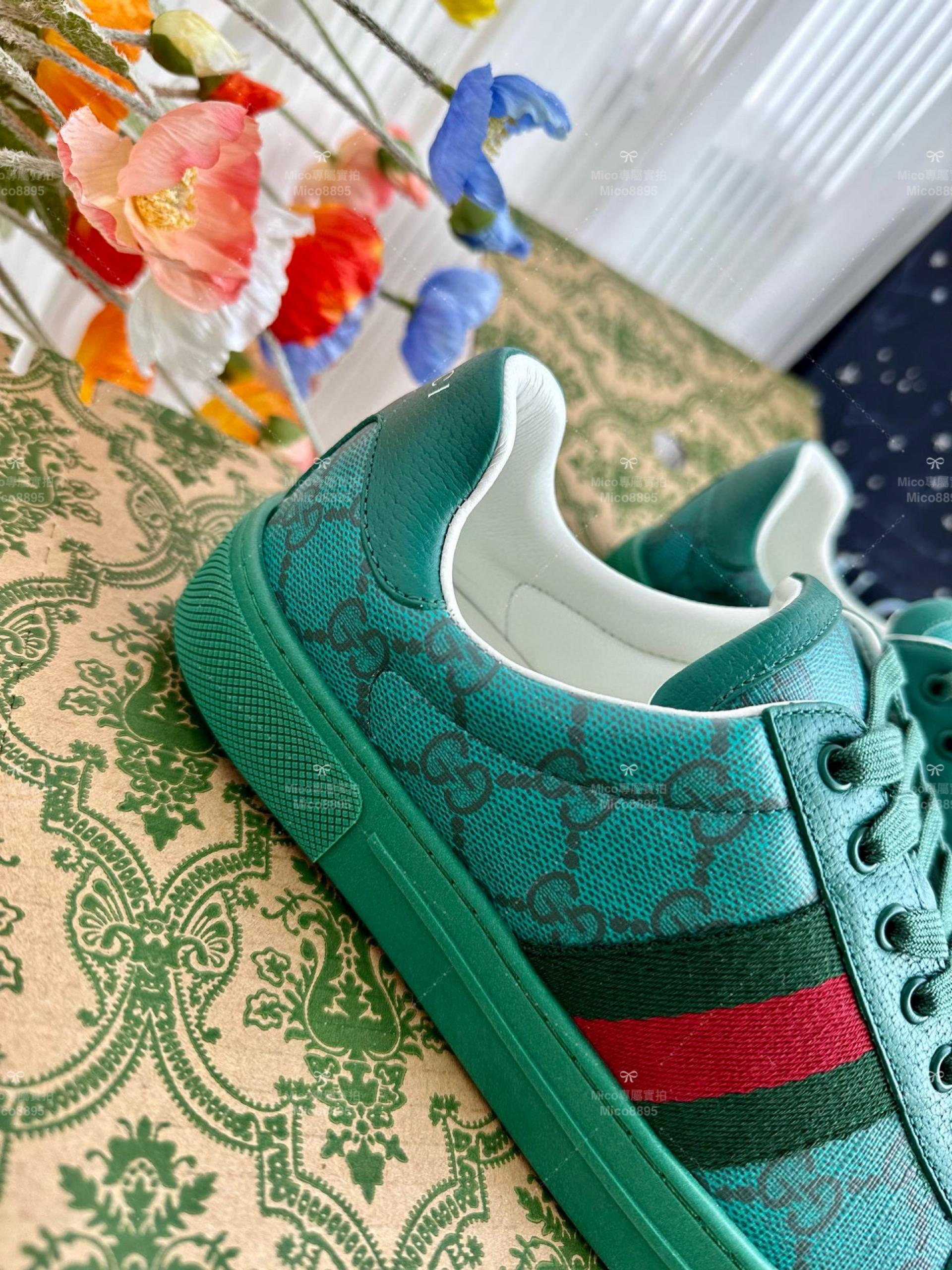 GUCCI ACE系列 綠底老花GG 休閒鞋 情侶款/男鞋/女鞋/SIZE：女款35-40 男款39-45  